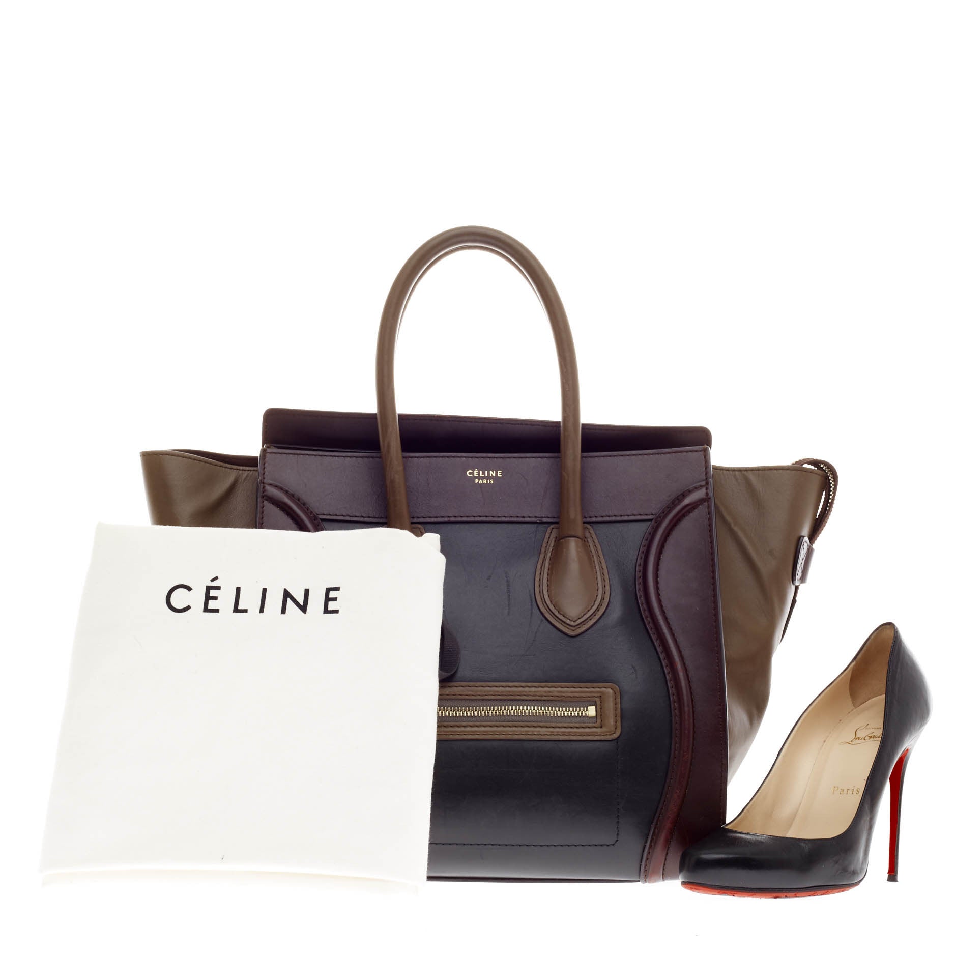 Tricolor Luggage Handbag Leather Mini
