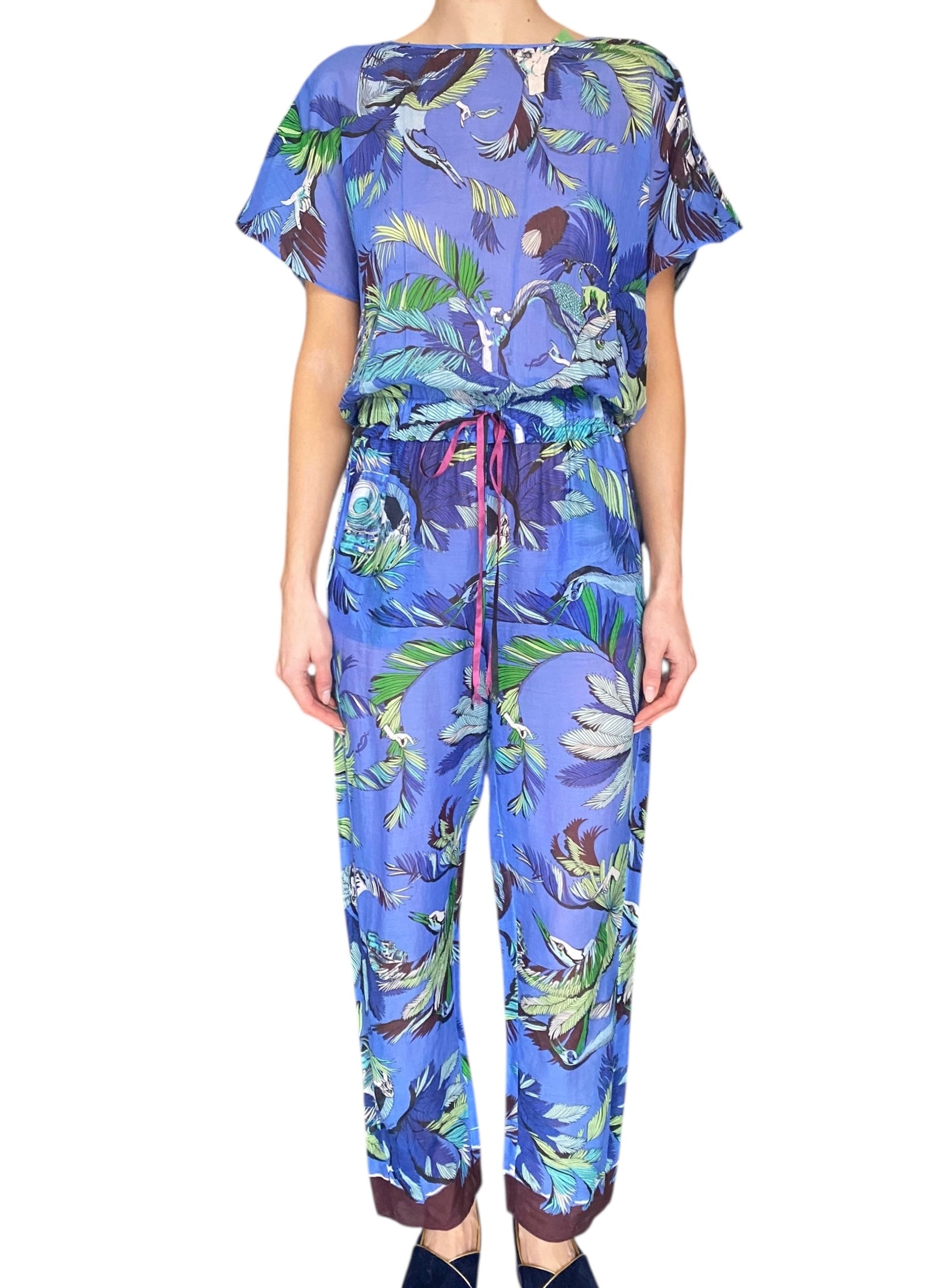 Pucci Blue Jungle Print Backless Jumpsuit - US 4