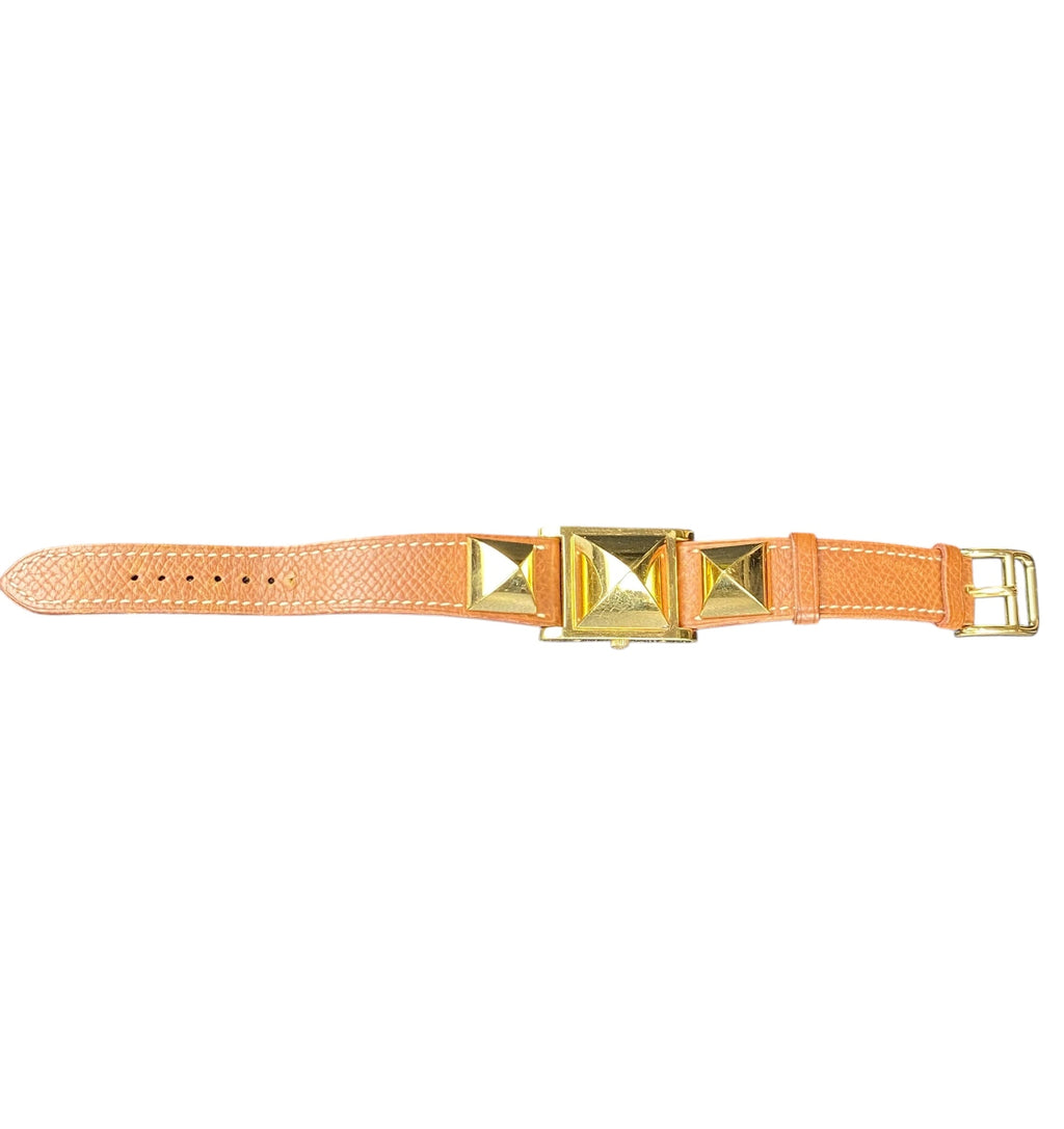 Hermes Vintage 1995 Brown Leather Medor Watch GHW