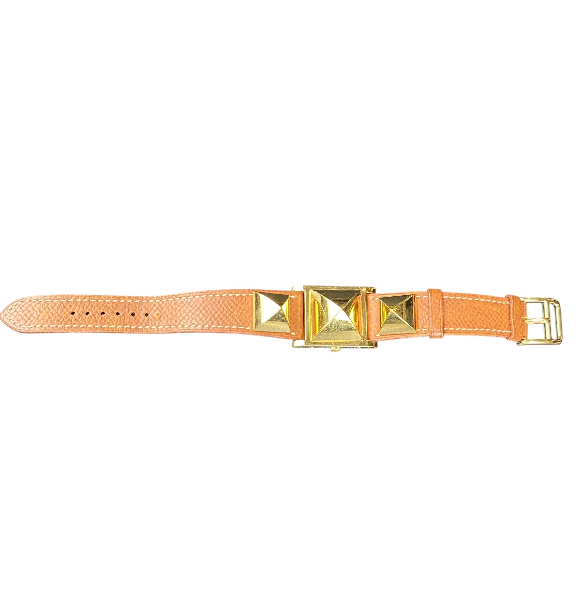 Hermes Vintage 1995 Brown Leather Medor Watch GHW