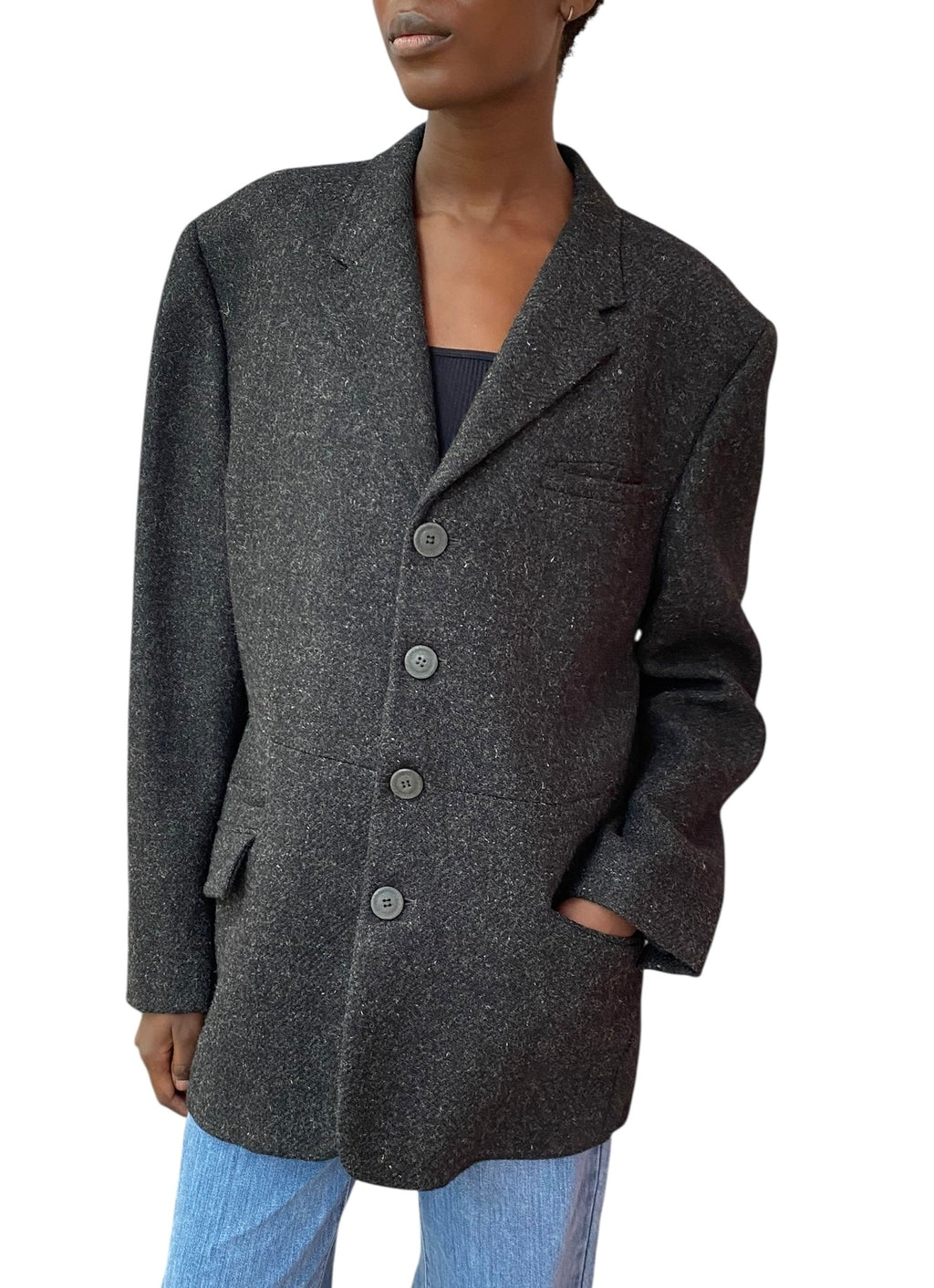 Versace Grey Vintage Speckled Wool Blazer - 54