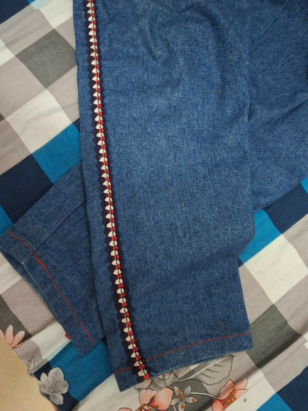 Chanel Vintage braided-trim straight-leg jeans
