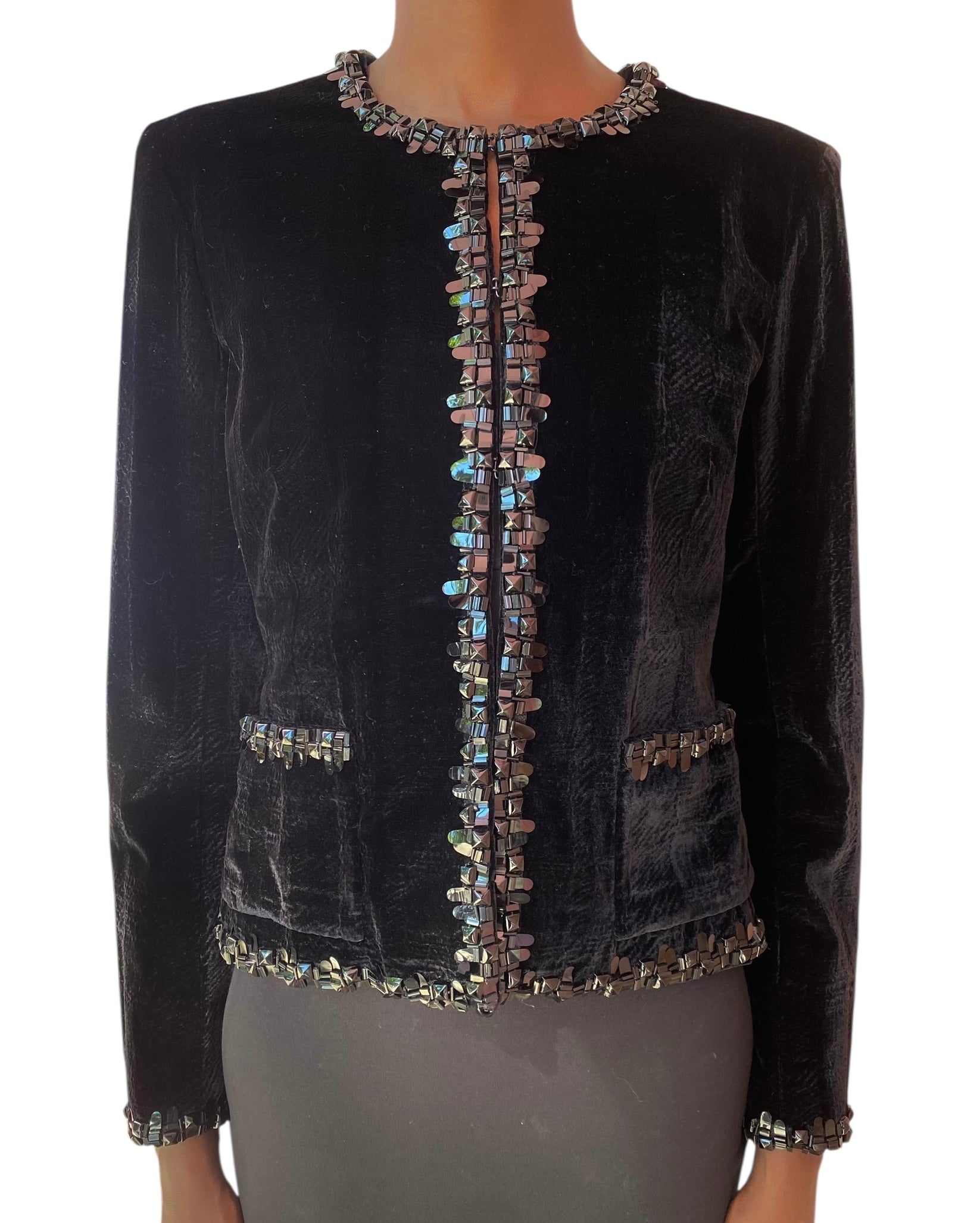 Chanel 2013 Black Sequin Velour Jacket - 42