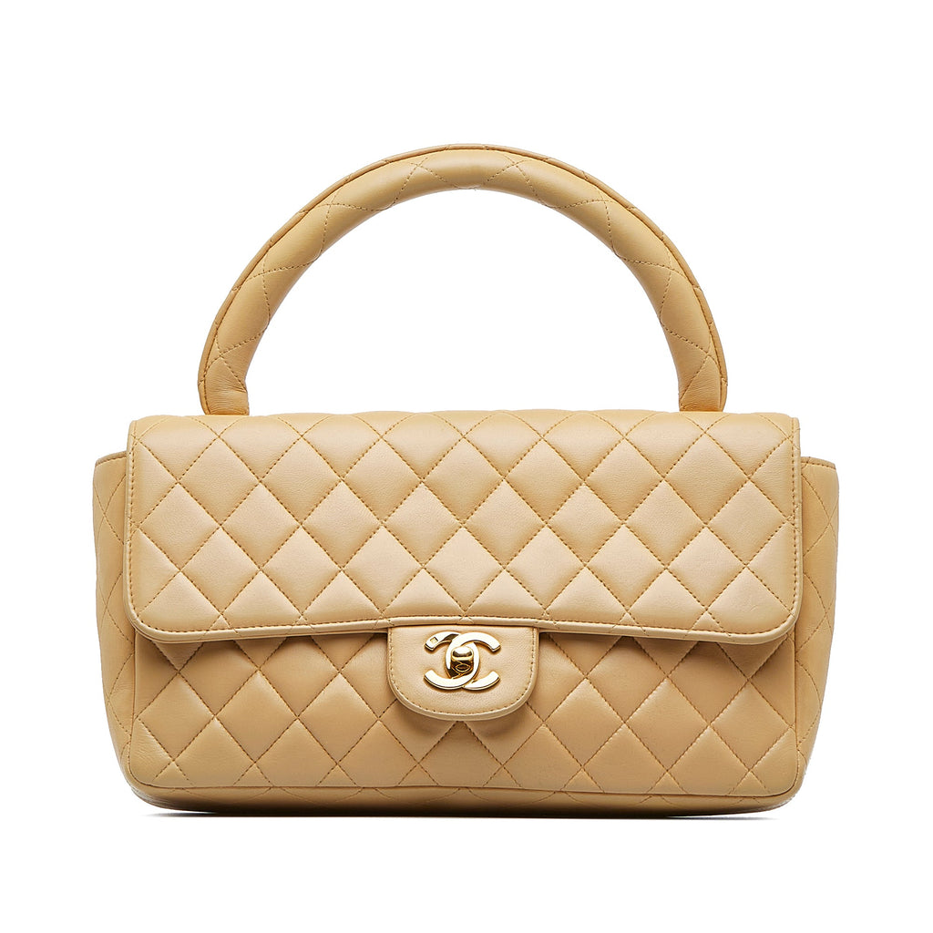 Vintage Twin Top Handle Flap Bag Quilted Lambskin Medium