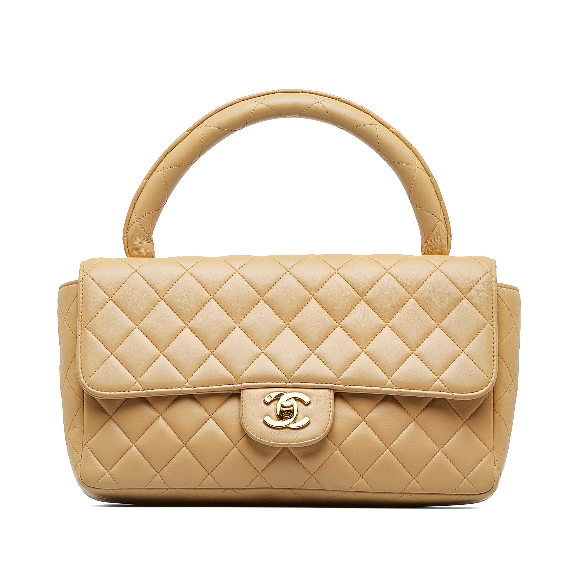 Vintage Twin Top Handle Flap Bag Quilted Lambskin Medium