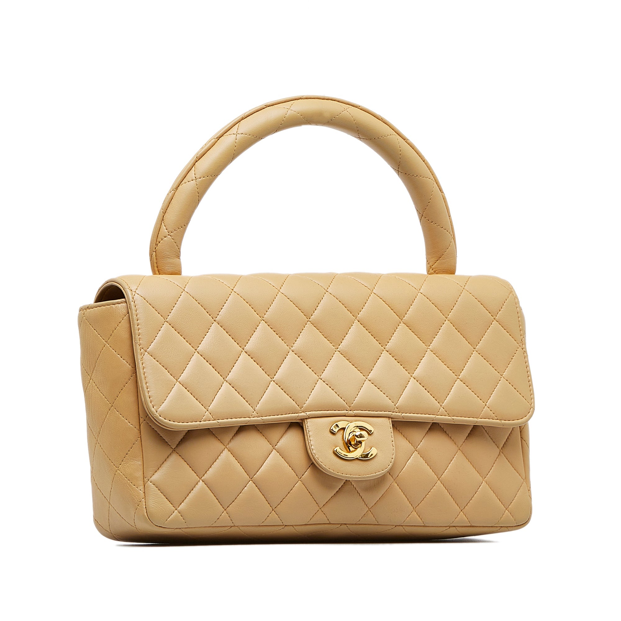 Vintage Twin Top Handle Flap Bag Quilted Lambskin Medium