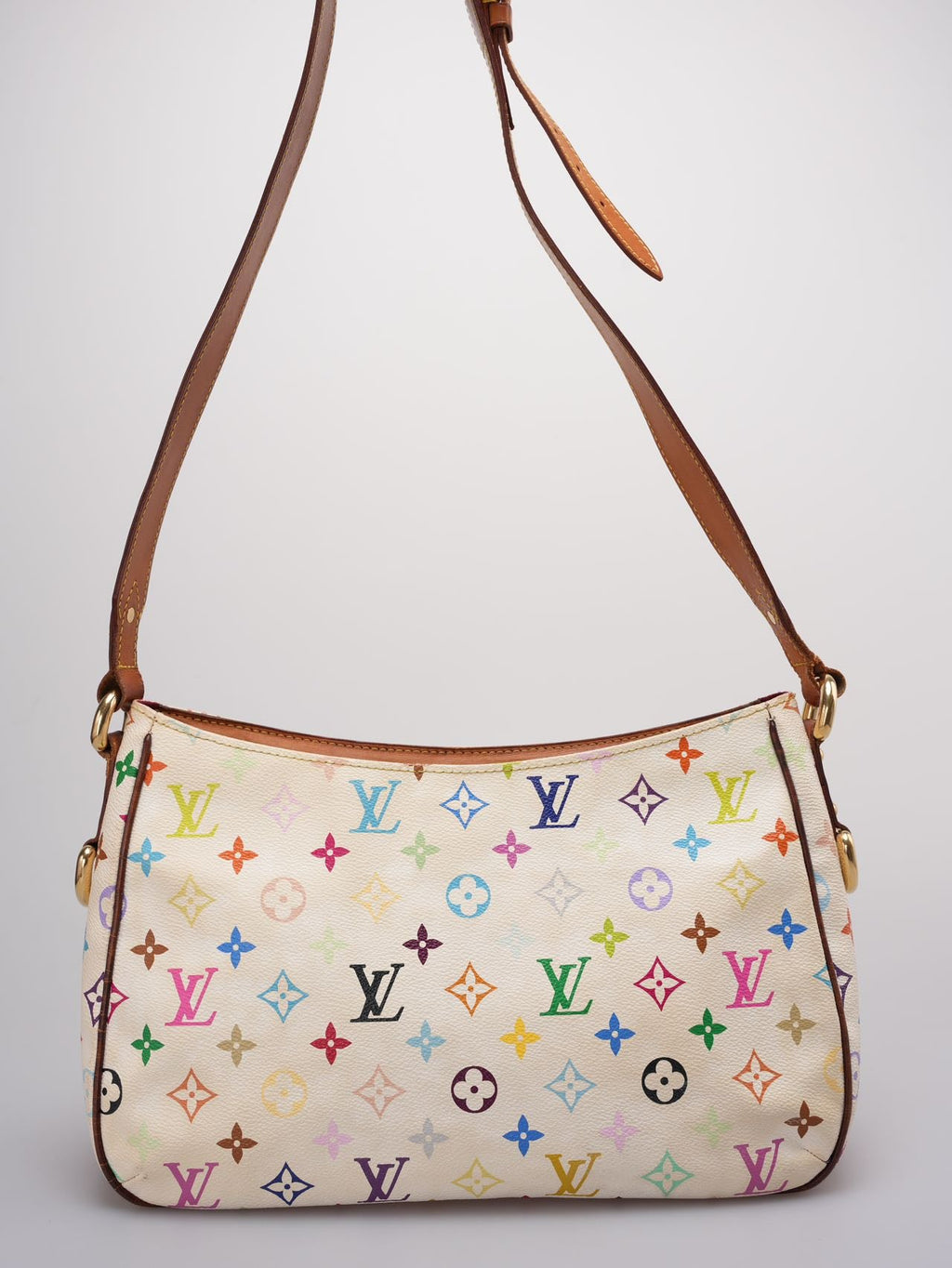 Louis Vuitton Takashi Murakami White Multicolore Monogram Coated Canvas Petit Noe Bag Gold Hardware