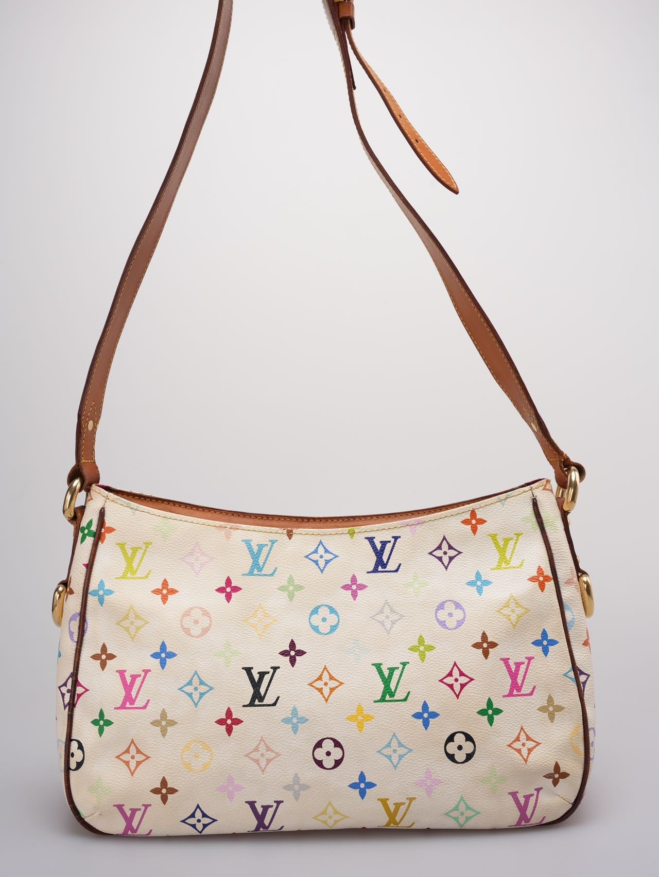 Louis Vuitton Takashi Murakami White Multicolore Monogram Coated Canvas Petit Noe Bag Gold Hardware