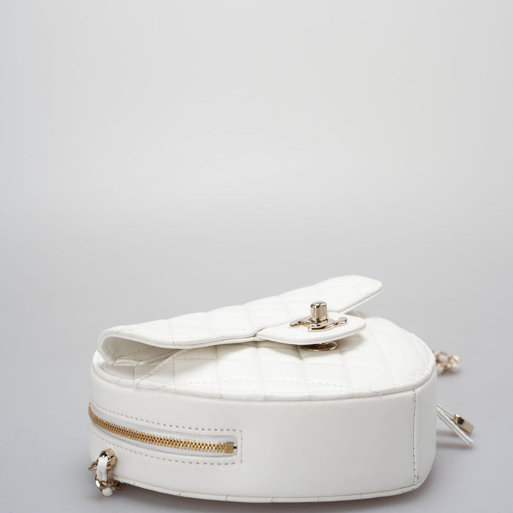 Chanel Big Heart Bag CC in Love Heart Clutch Large Size in White with Champagne Gold Hardware