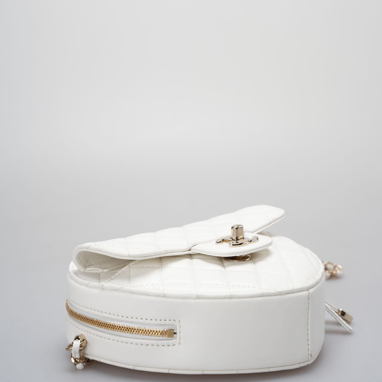Chanel Big Heart Bag CC in Love Heart Clutch Large Size in White with Champagne Gold Hardware