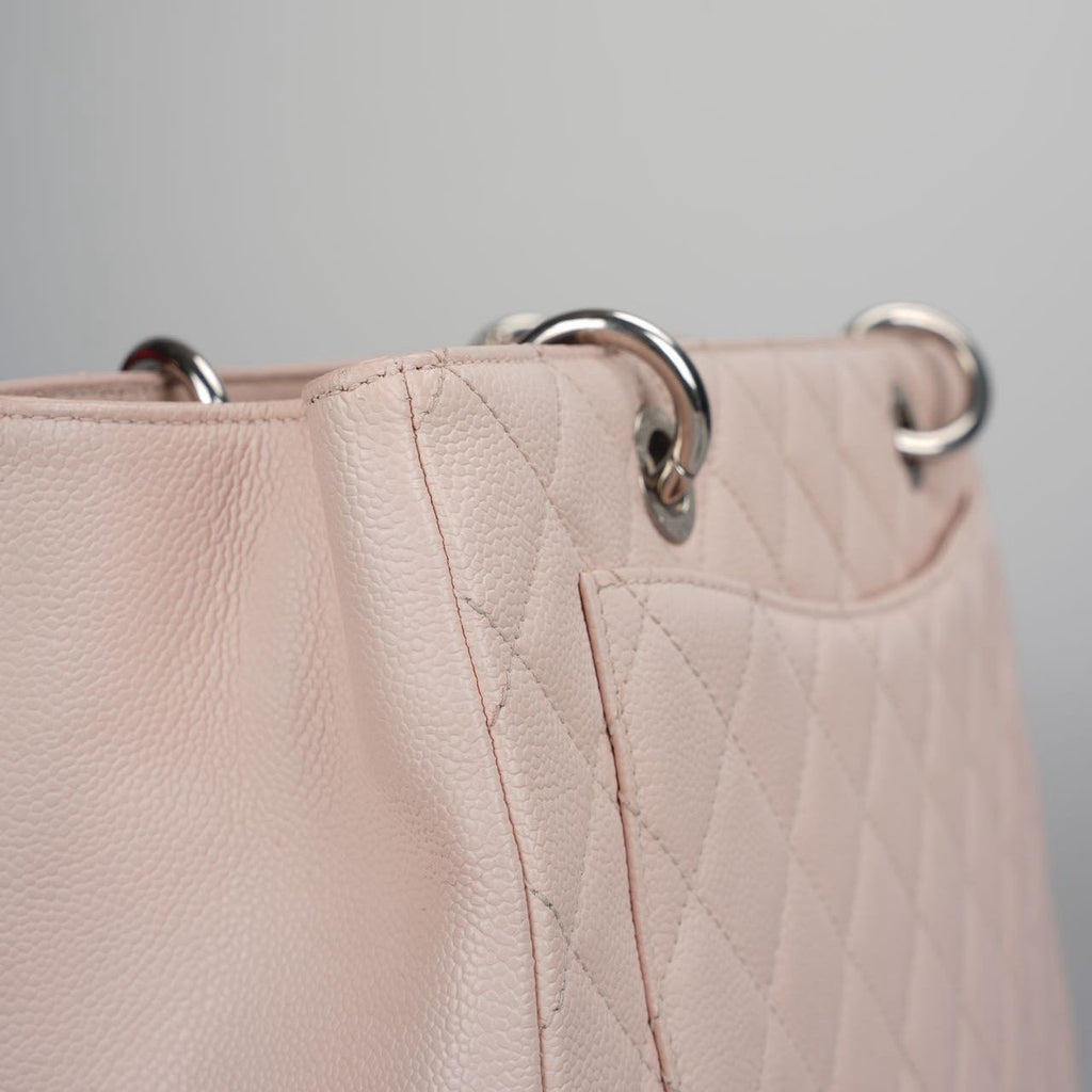 Chanel cherry blossom pink Grand Shopping Tote GST Bag in Caviar Leather with Silver Hardware