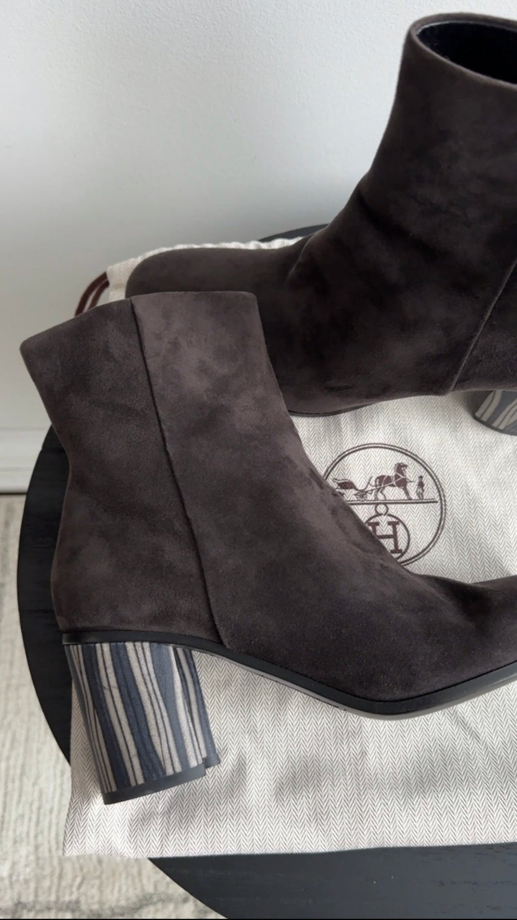 Hermes Dark Brown Suede Block Heel Ankle Boot - 40