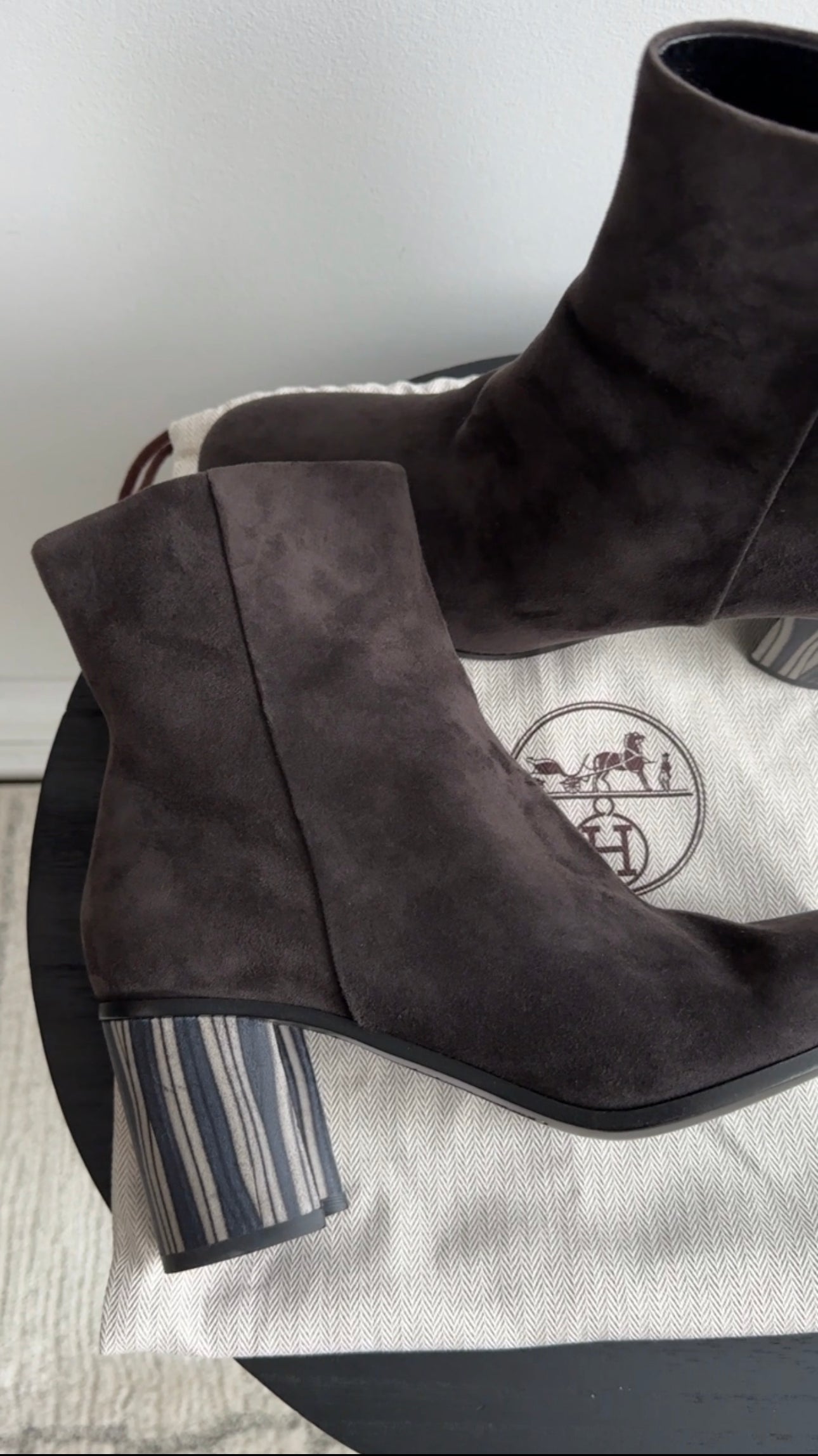 Hermes Dark Brown Suede Block Heel Ankle Boot - 40