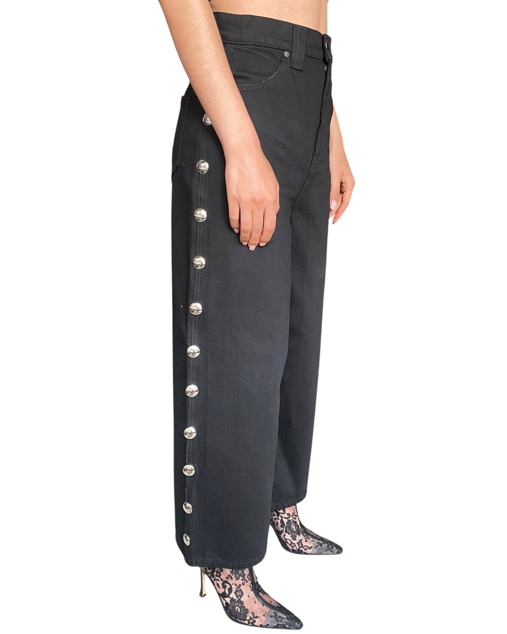 Khaite Black "The Rapton" Studded Denim - W24