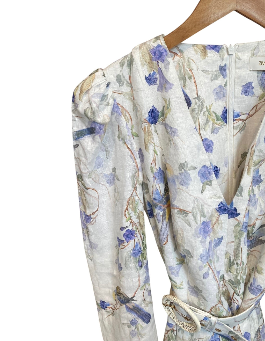 Zimmermann Blue Floral Print Linen Longsleeve Dress - 2 / US 8