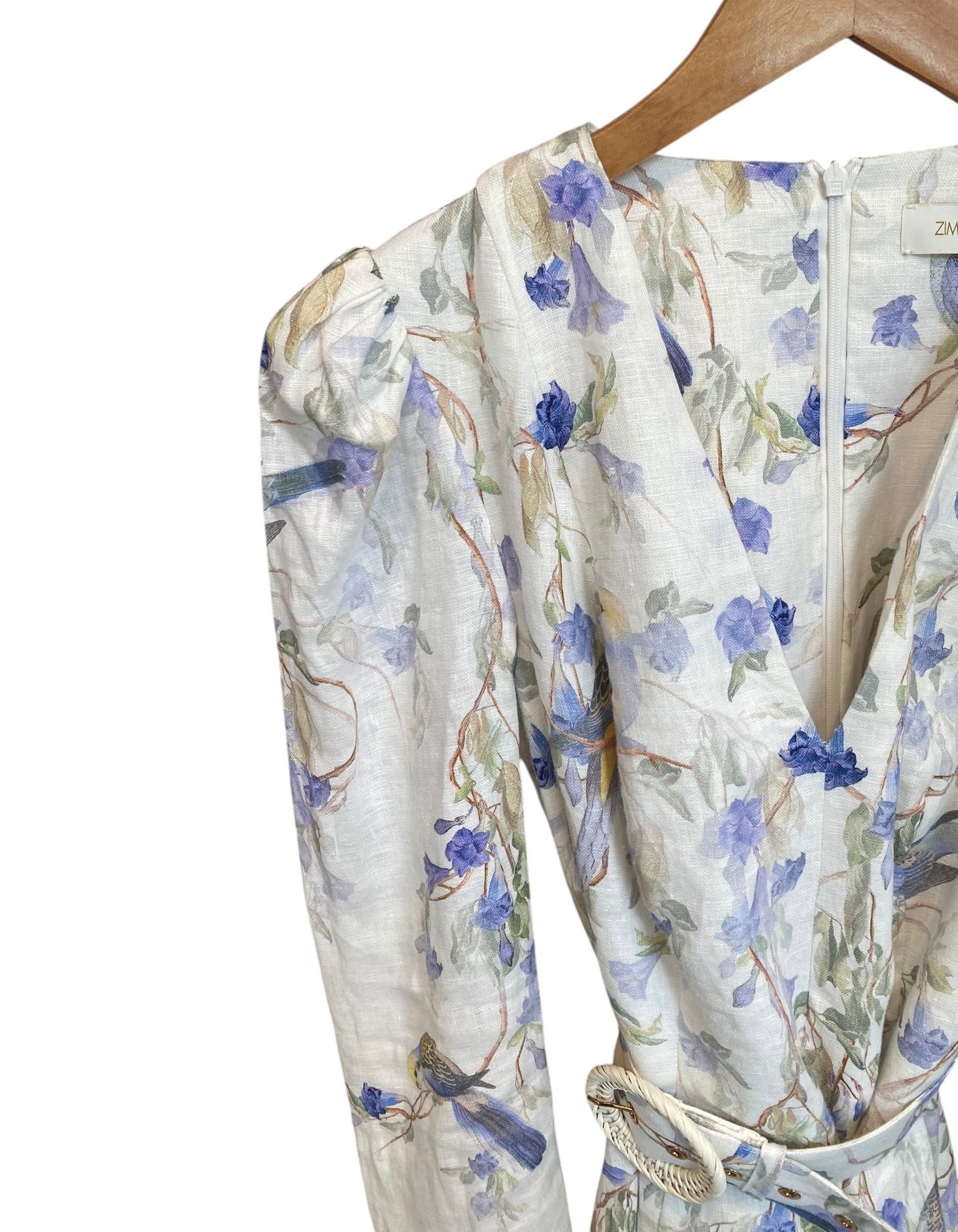 Zimmermann Blue Floral Print Linen Longsleeve Dress - 2 / US 8
