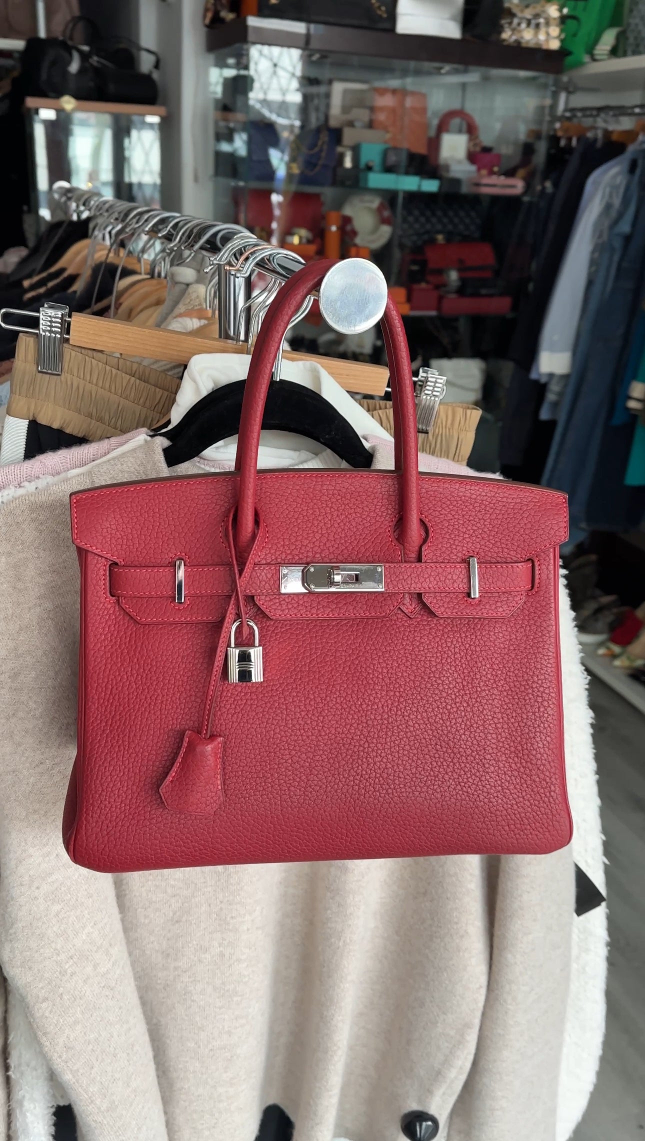 Hermes Birkin 30 Red Rouge Garance Togo Leather Bag PHW