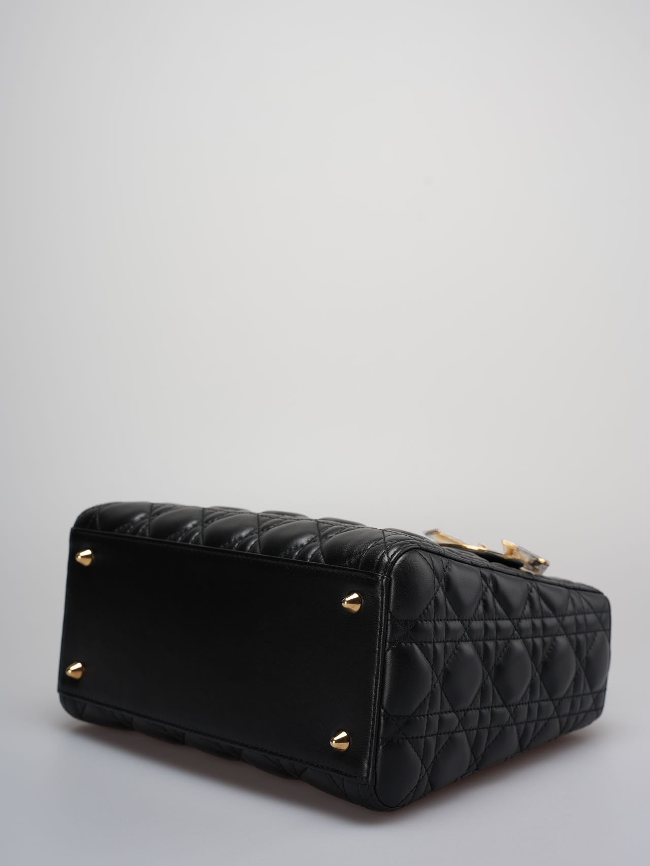 Christian Dior Black Medium Bag in Cannage Lambskin Leather with Gold Hardware