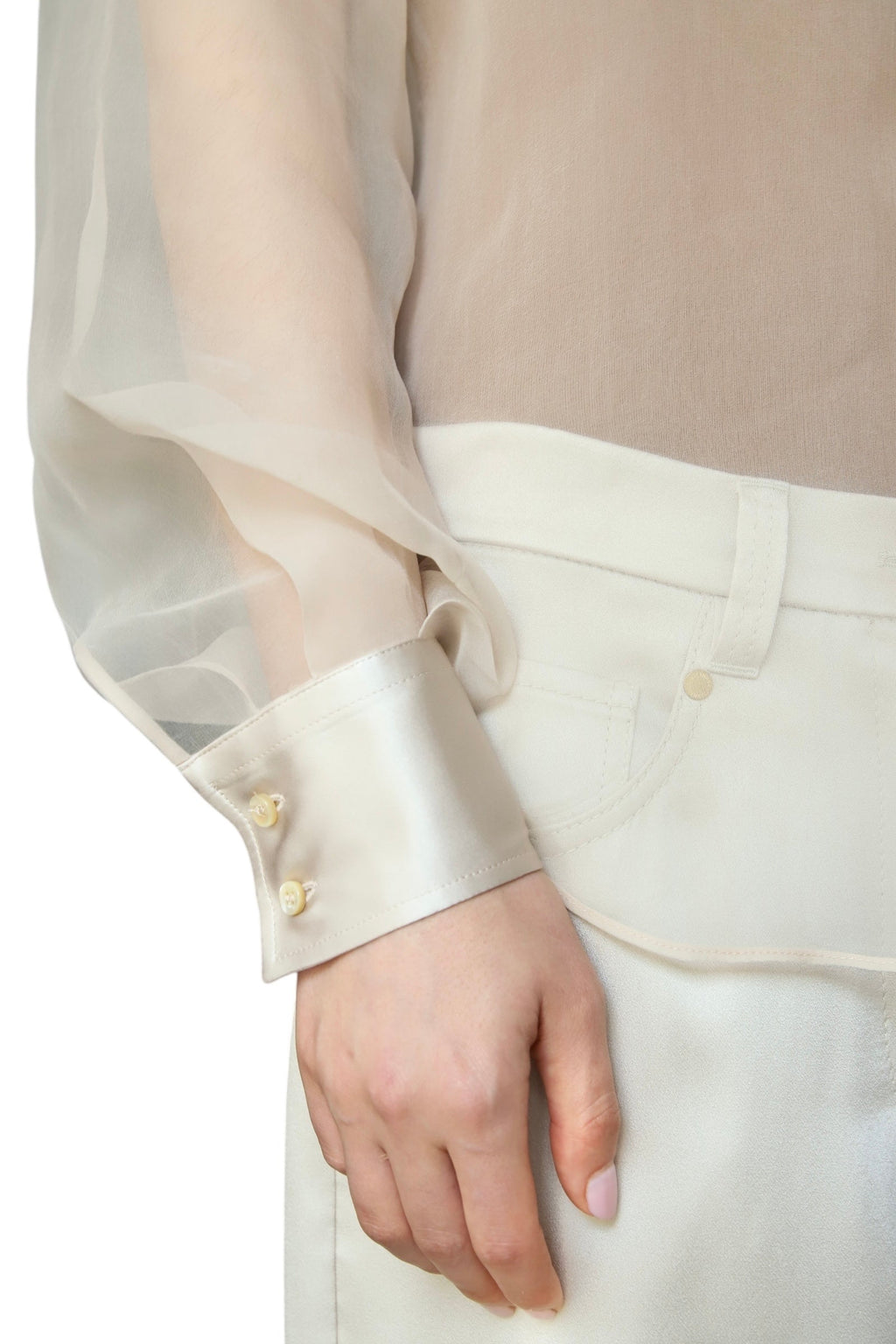 Brunello Cucinelli Beige Sheer Silk Tux Shirt - M