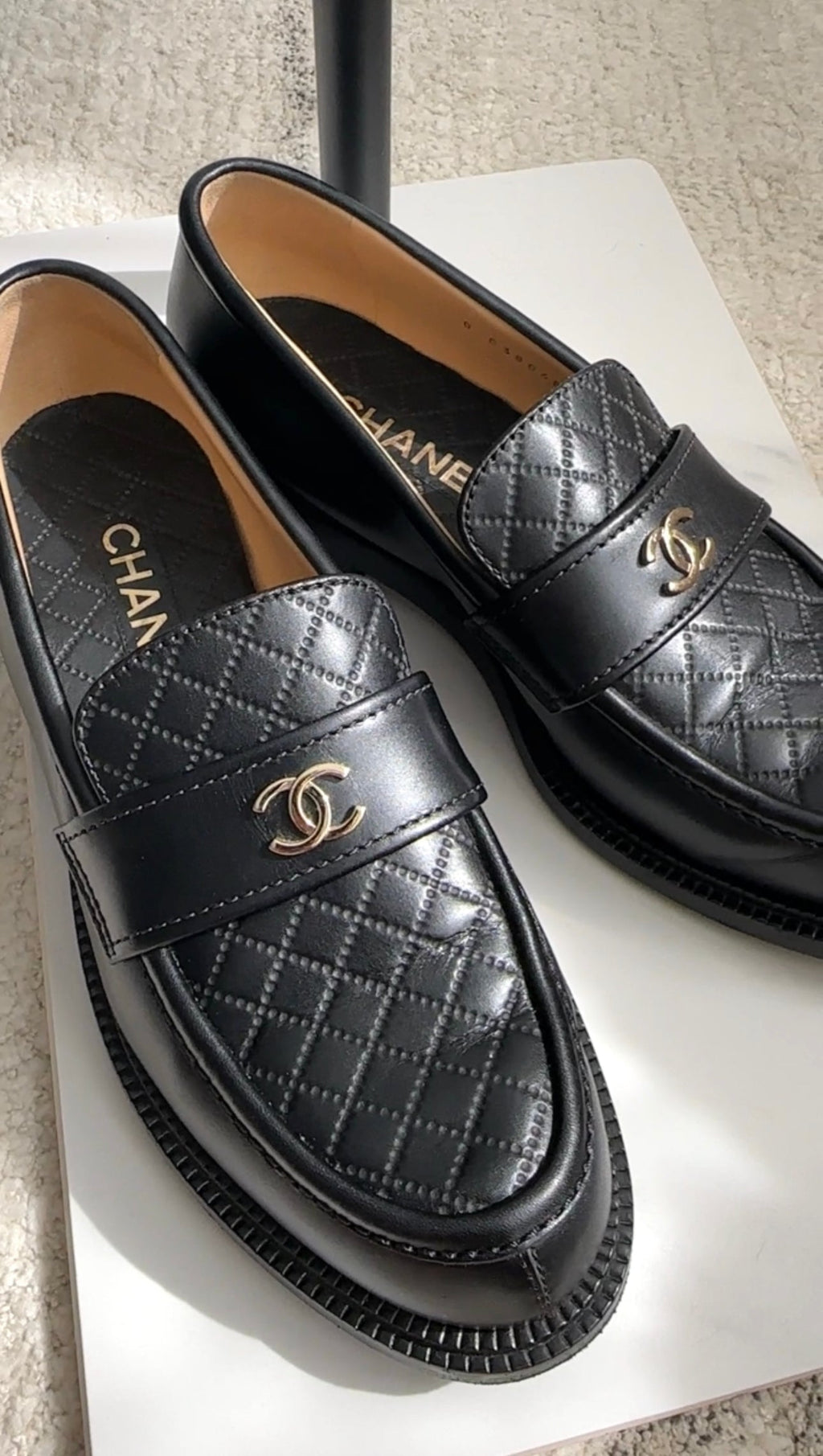 Chanel Black Leather Quilted CC Loafers - 40