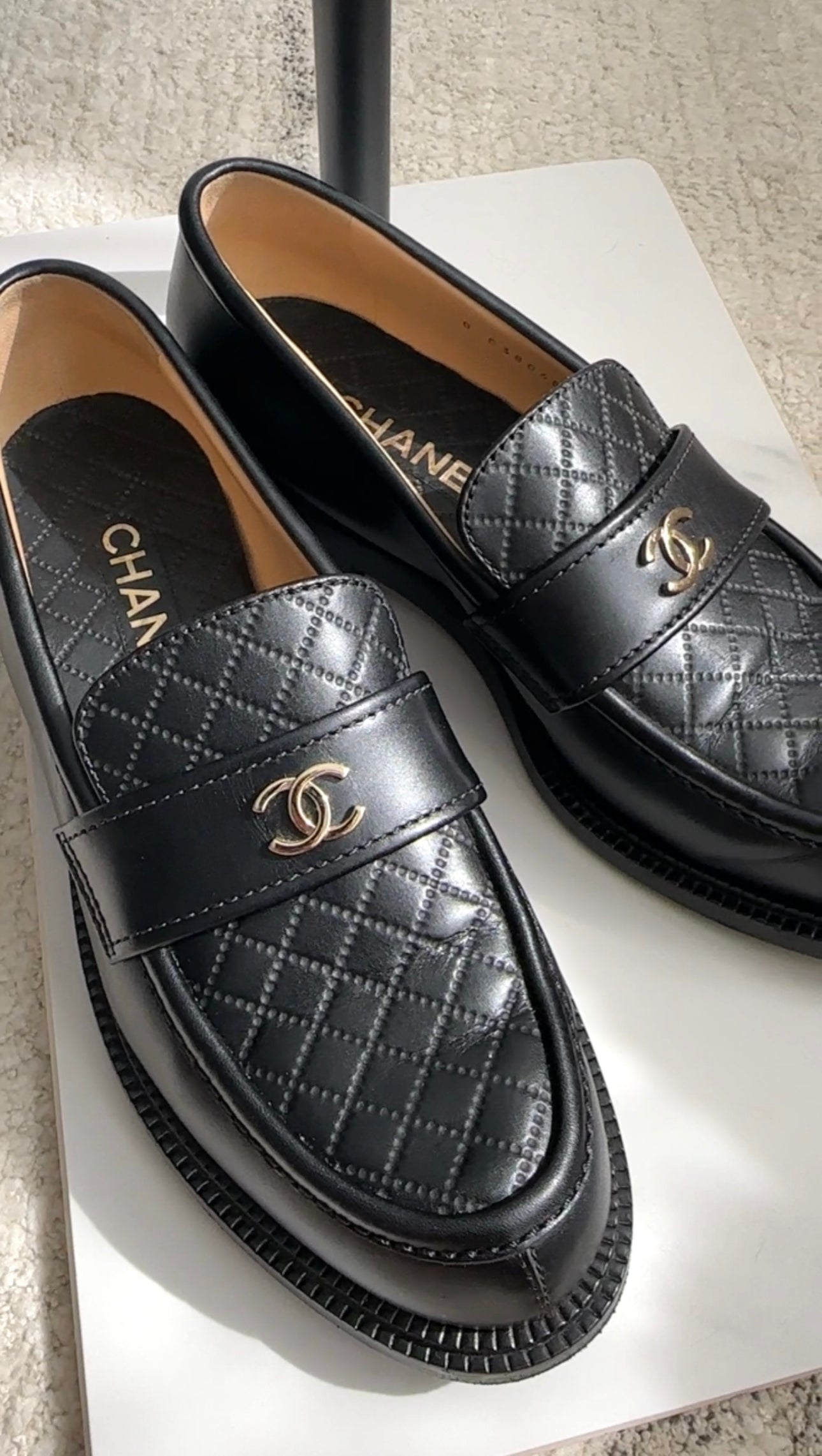 Chanel Black Leather Quilted CC Loafers - 40