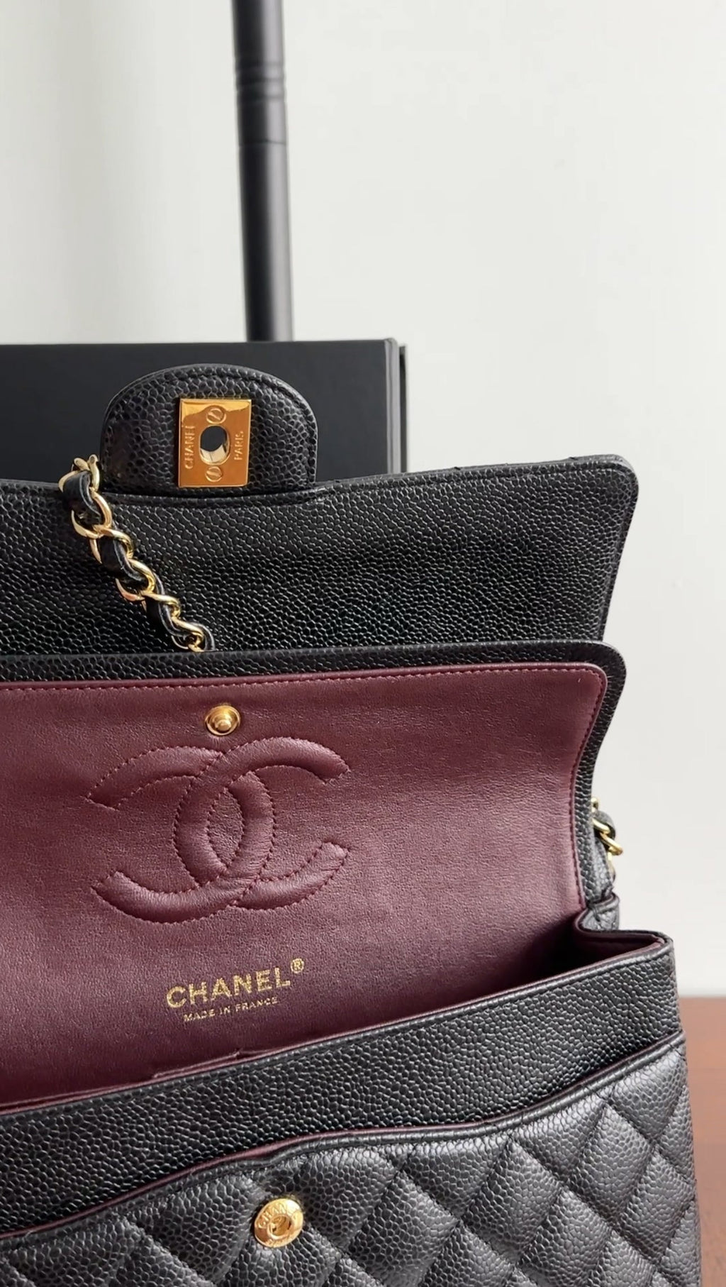 Chanel Black Caviar Quilted Leather Medium Classic Double Flap Bag GHW