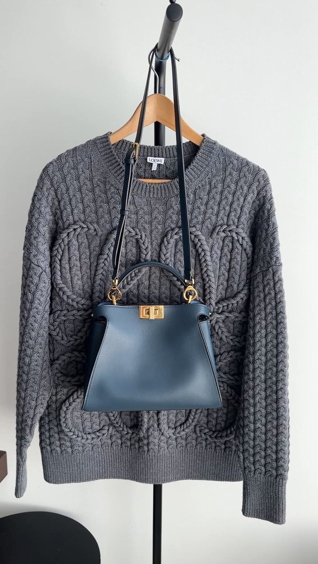 Fendi Navy Blue Leather Peekaboo Iconic Essentially Bag