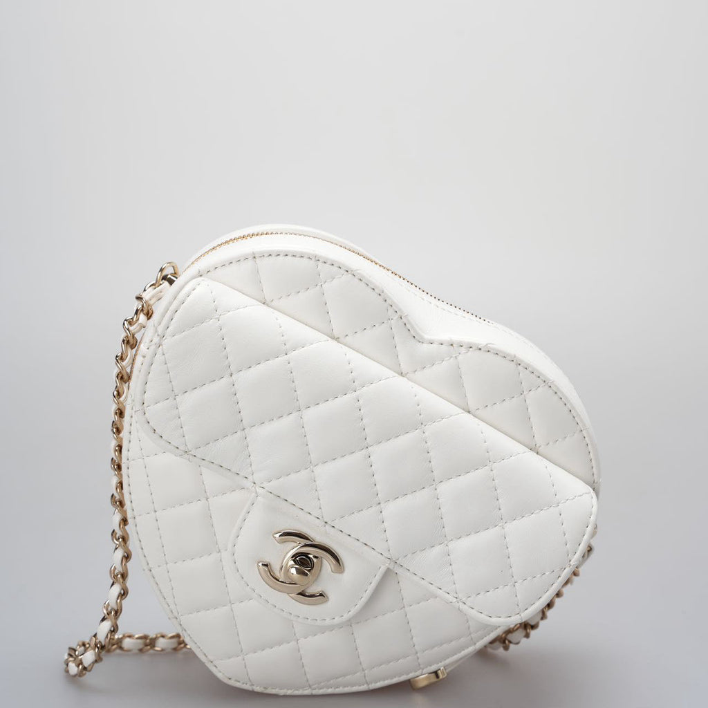 Chanel Big Heart Bag CC in Love Heart Clutch Large Size in White with Champagne Gold Hardware