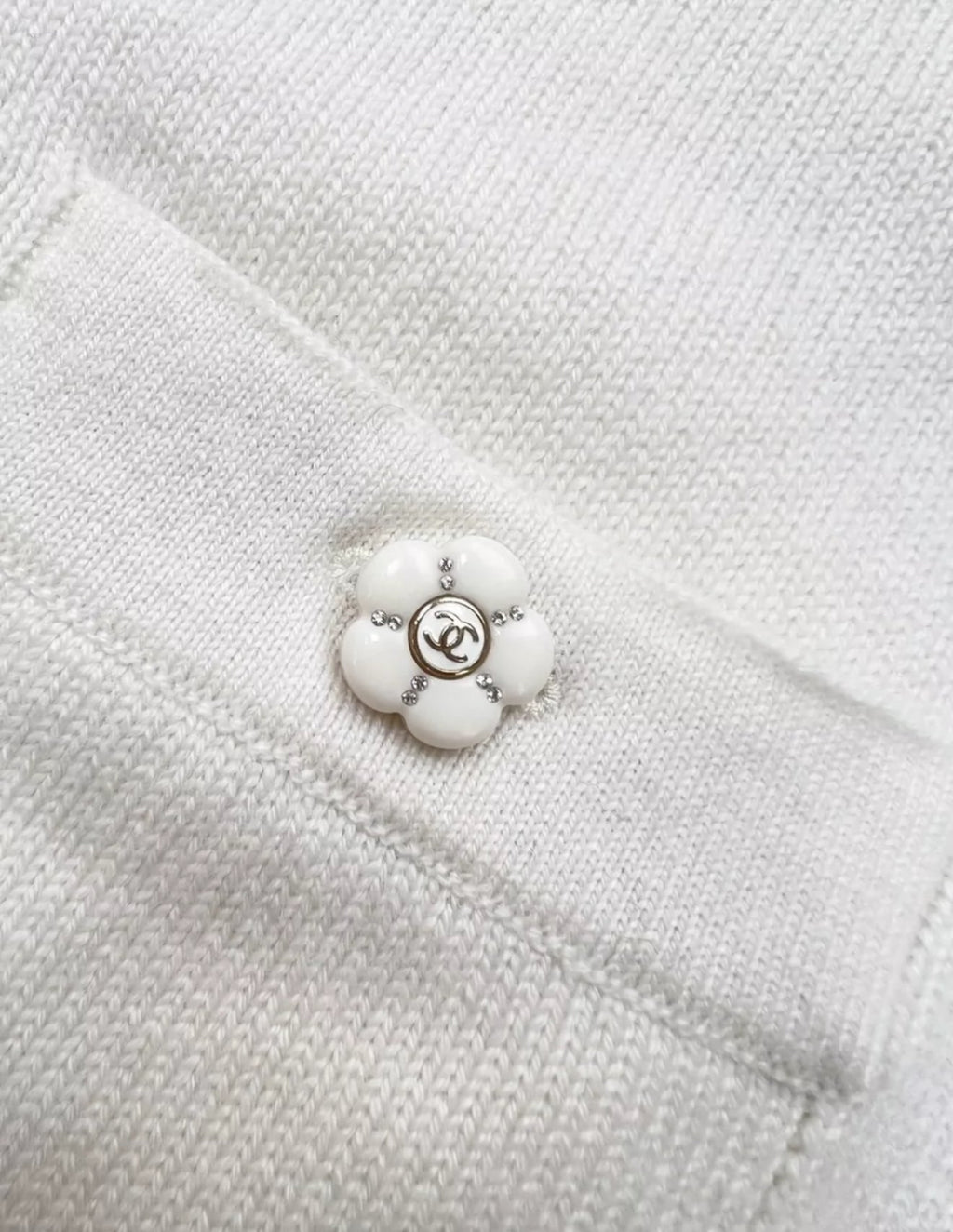 Chanel 23k white camellia cashmere vest