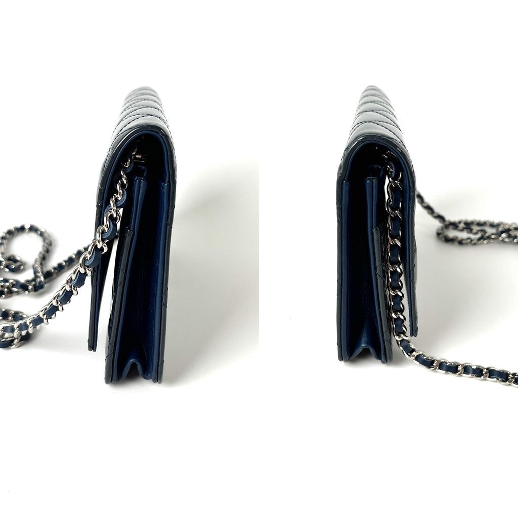CHANEL 14C WOC Wallet on Chain Navy Blue Patent Leather Crossbody Bag