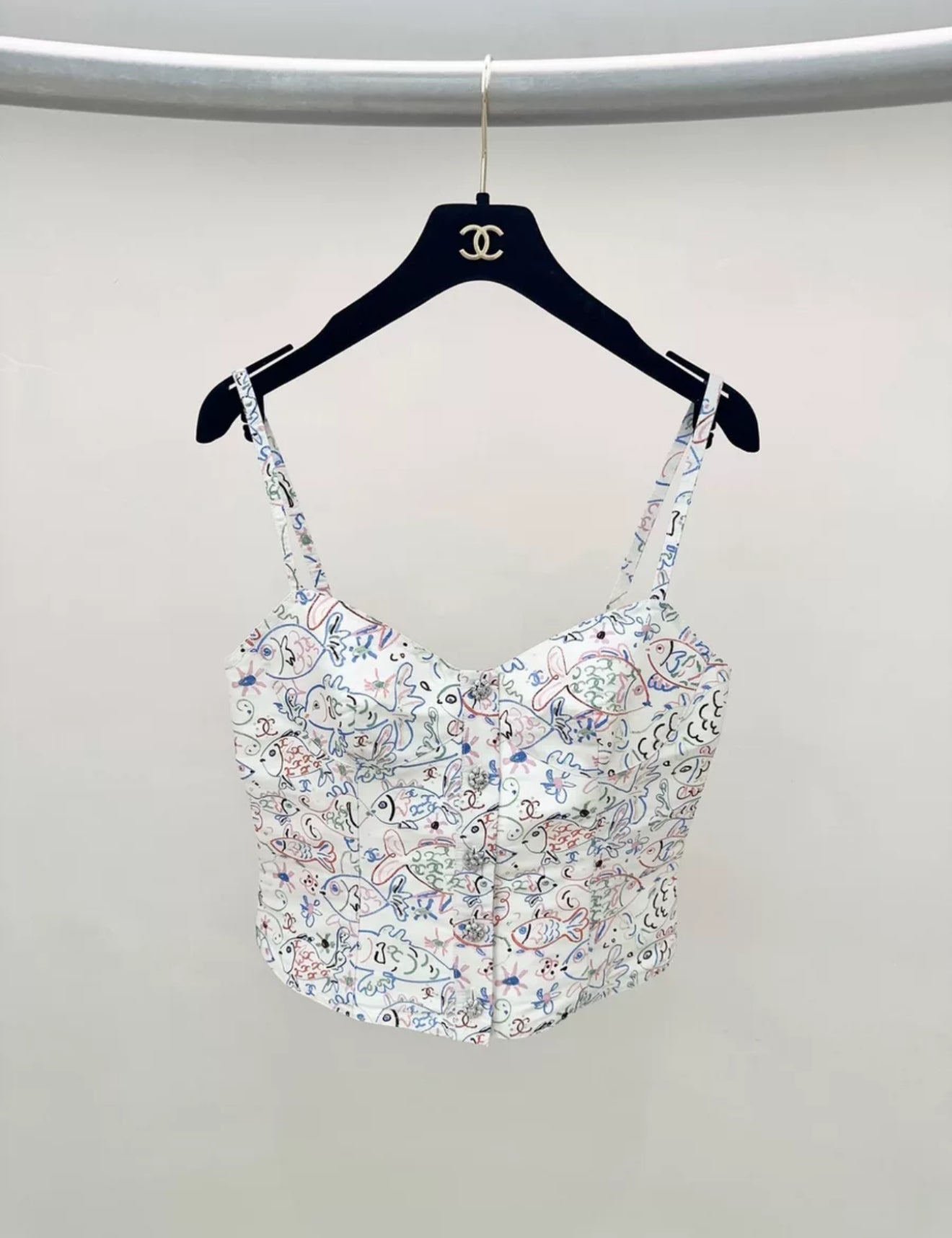 Chanel 25C TOP Printed Silk Faille Ecru & Multicolor