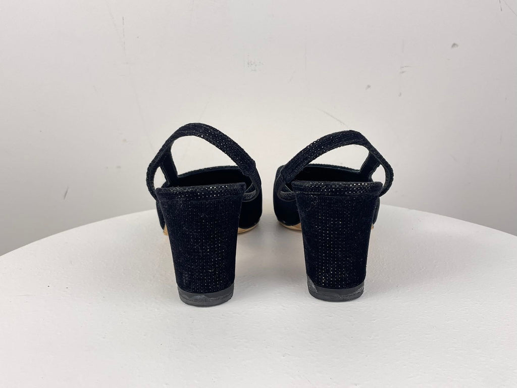 Chanel Tweed Black Gold Slingback Pumps with CC Logo 36