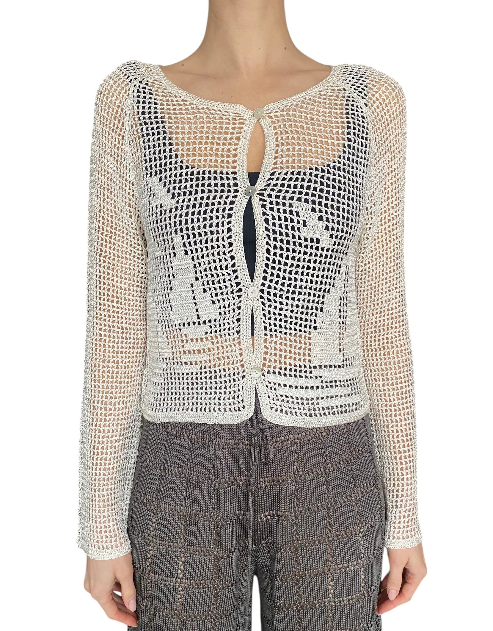 Calle Del Mar White Nautical Crochet igan - L / US 6