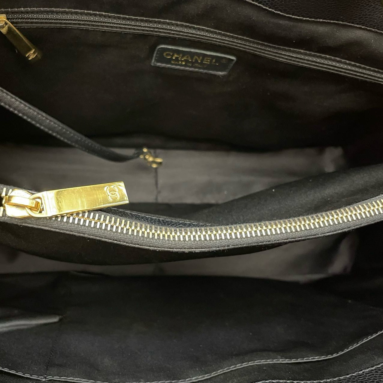 Chanel Large Black Grand Shopping XL GST Tote Bag In Caviar Leather With Gold Hardwares