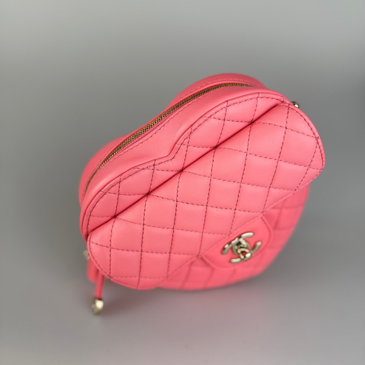 Chanel Pink Heart Bag in Lambskin Leather with Gold Hardware Large Size