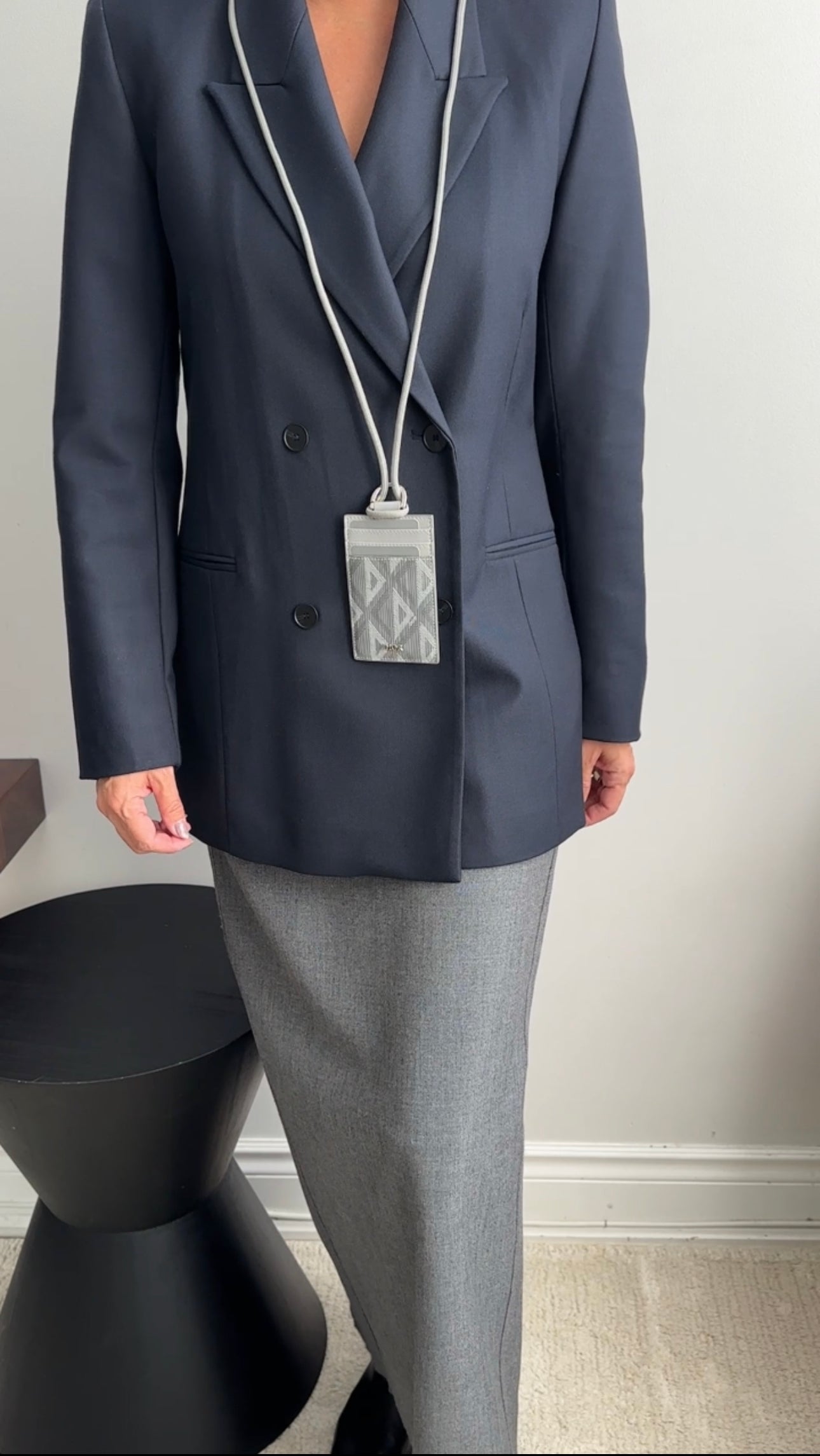 Dior CD Diamond Print Grey Coated Canvas  Holder on Lanyard