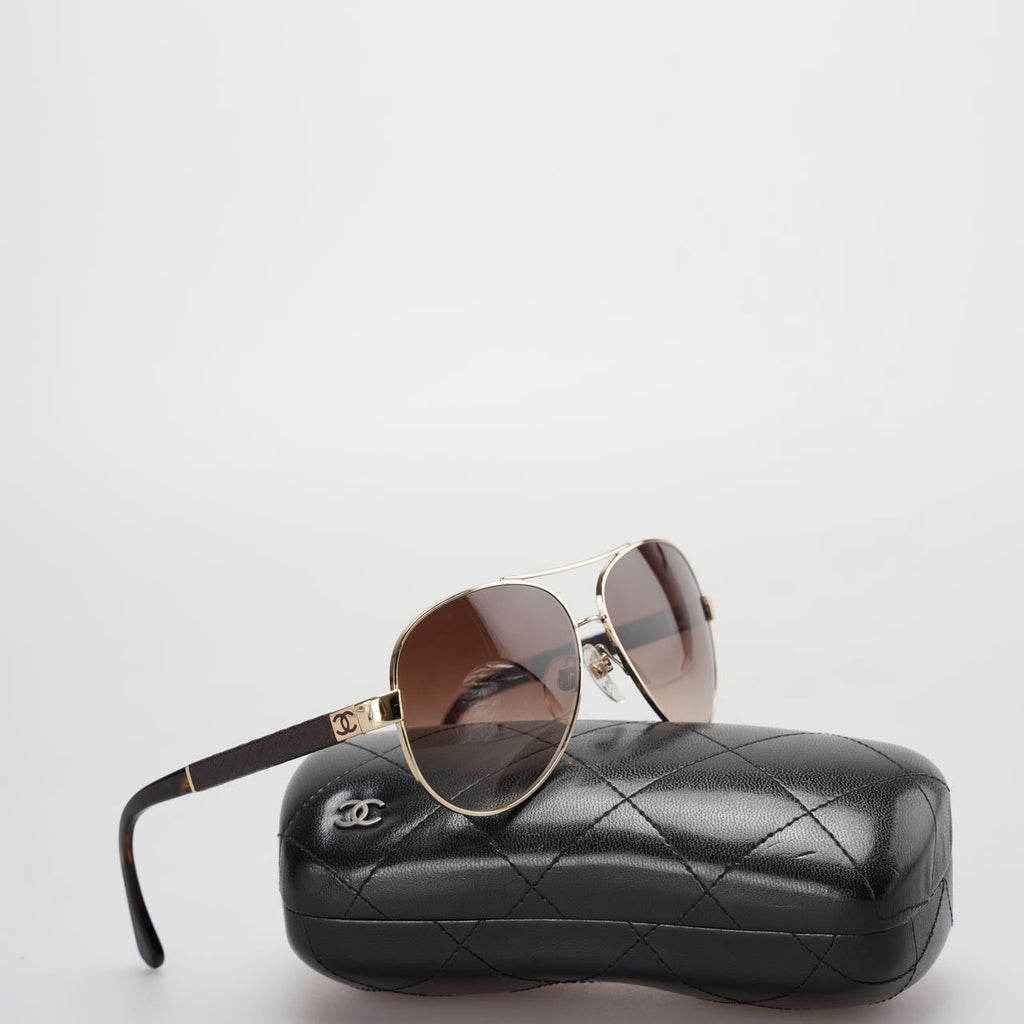 Chanel CC Aviator Sunglasses 4195-Q in Brown and Gold