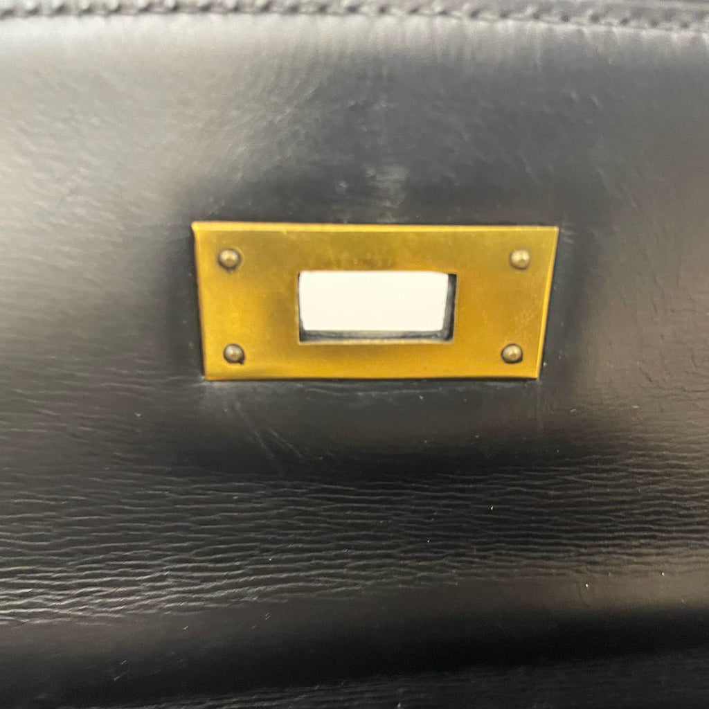 Hermes Vintage Kelly 28 Sellier Bag in Black Calf Box Leather With Gold Hardware