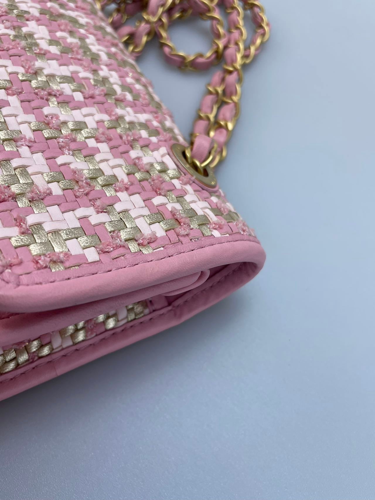 Chanel Classic Single Flap Bag Pink Woven 23C Gold Hardware
