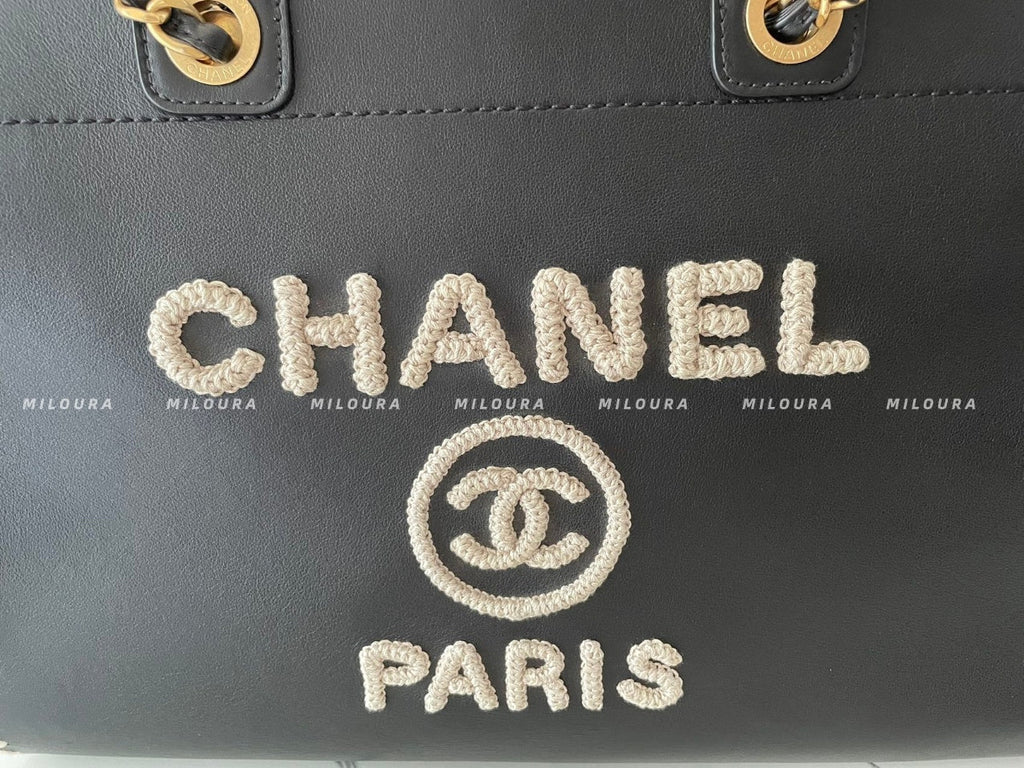 Chanel Black Large Deauville Tote Bag in Calfskin Leather Limited Edition