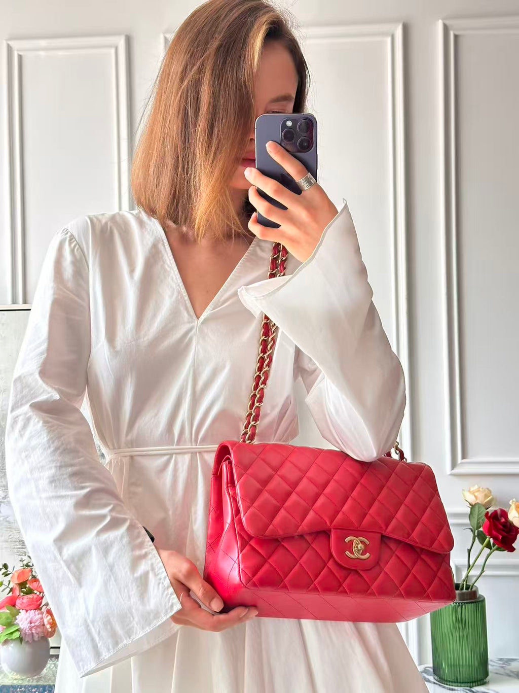 Chanel Timeless Classic Double Flap Jumbo Bag Red Lambskin