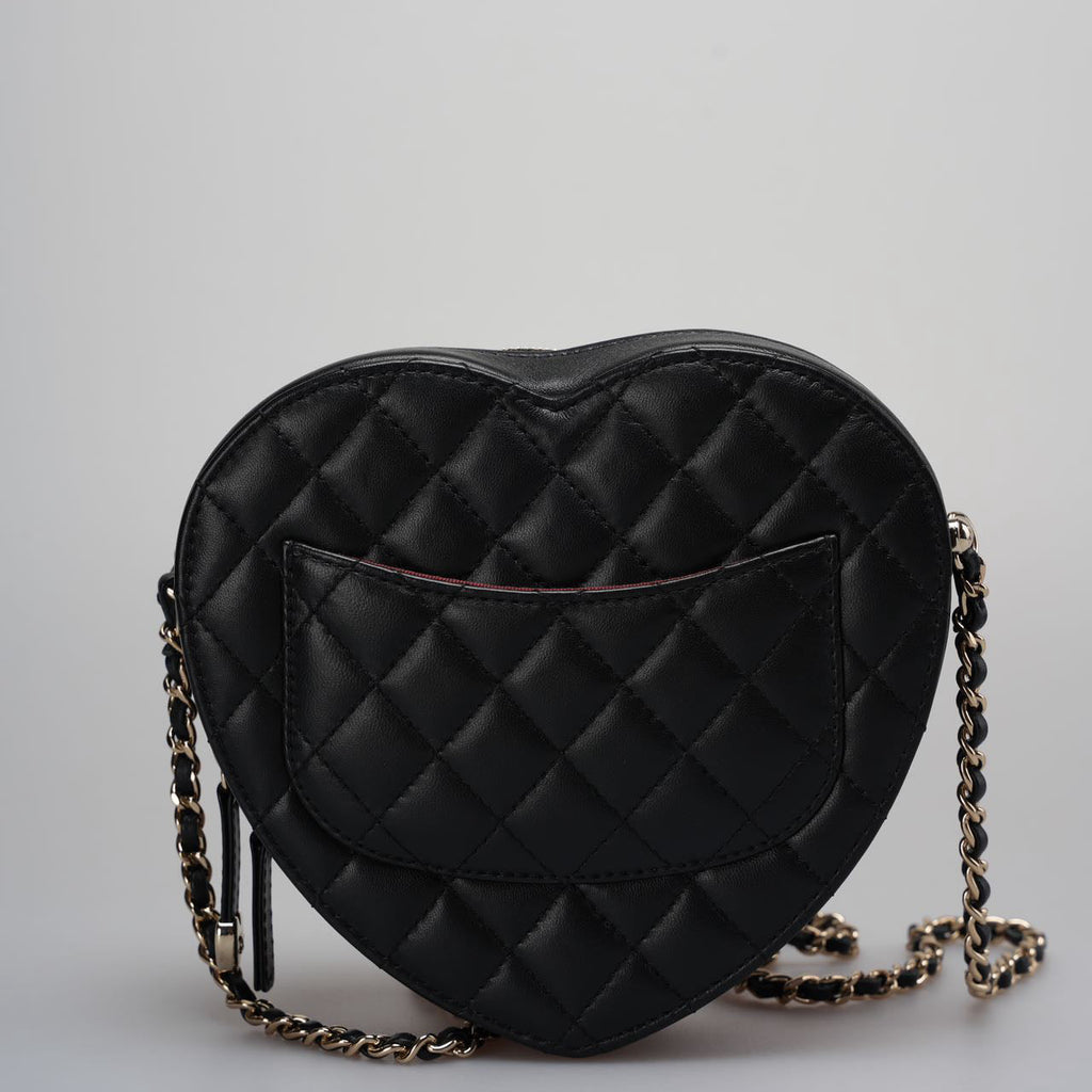 Chanel Lambskin Quilted CC In Love big Heart Clutch With Chain in Black