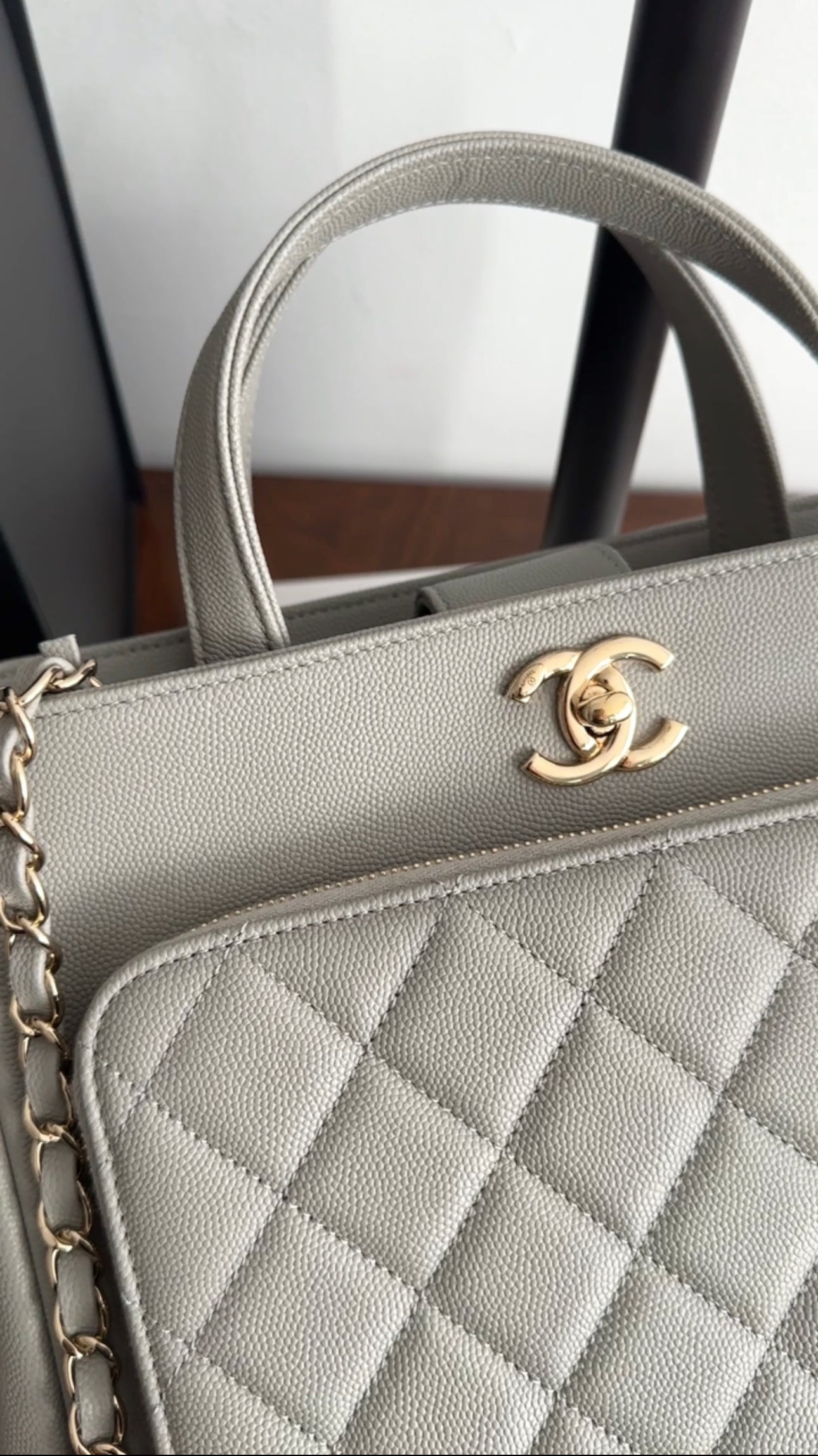 Chanel Light Grey Small Caviar Leather Business Affinity Two-Way Bag