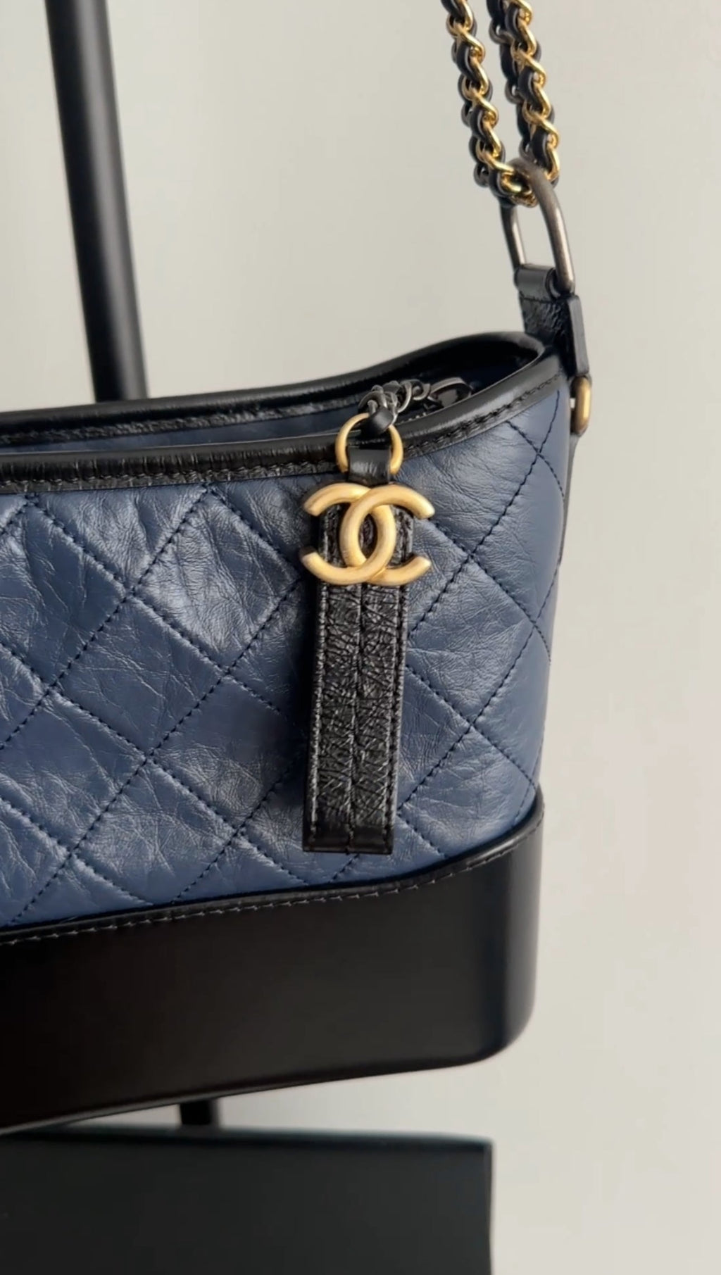 Chanel Gabrielle Navy and Black Medium Chain Strap Hobo Bag