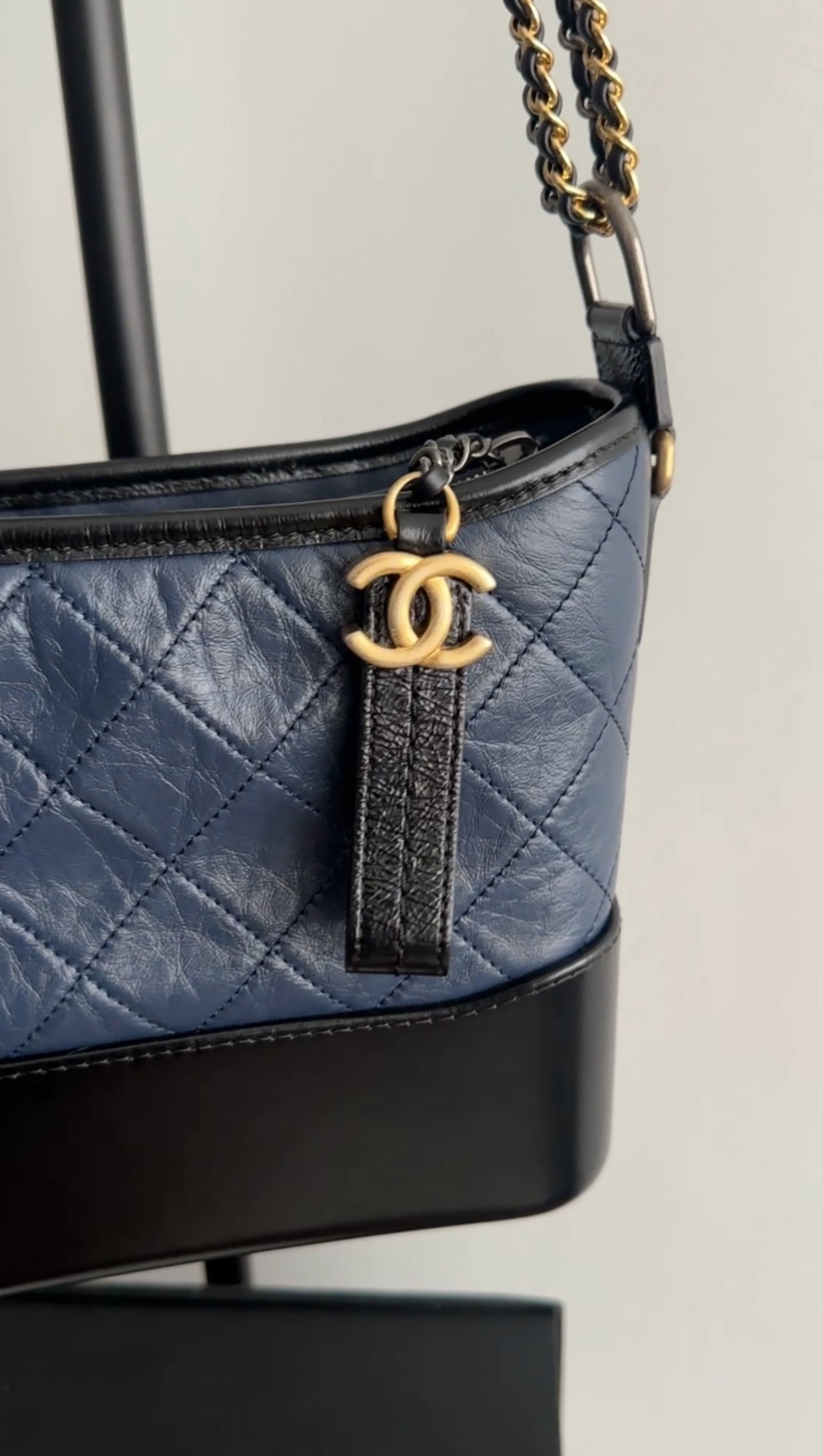 Chanel Gabrielle Navy and Black Medium Chain Strap Hobo Bag