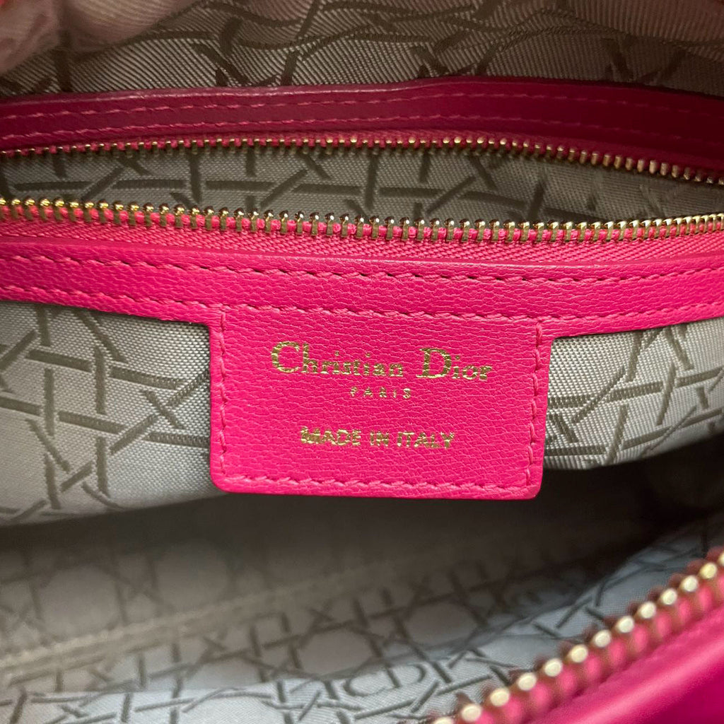 Christian Dior Pink Lady Dior in Cannage Lambskin Leather with Gold Hardware Medium