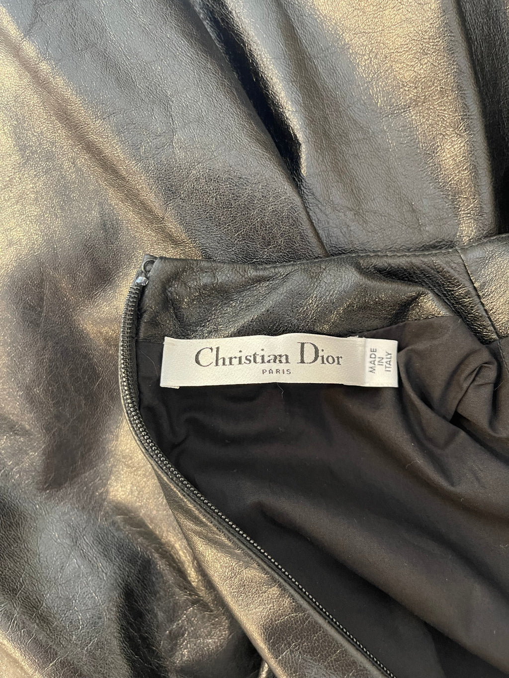 Christian Dior Black Leather Mini Short Sleeve Dress with CD Logo Detail Size FR 38 (UK 10)