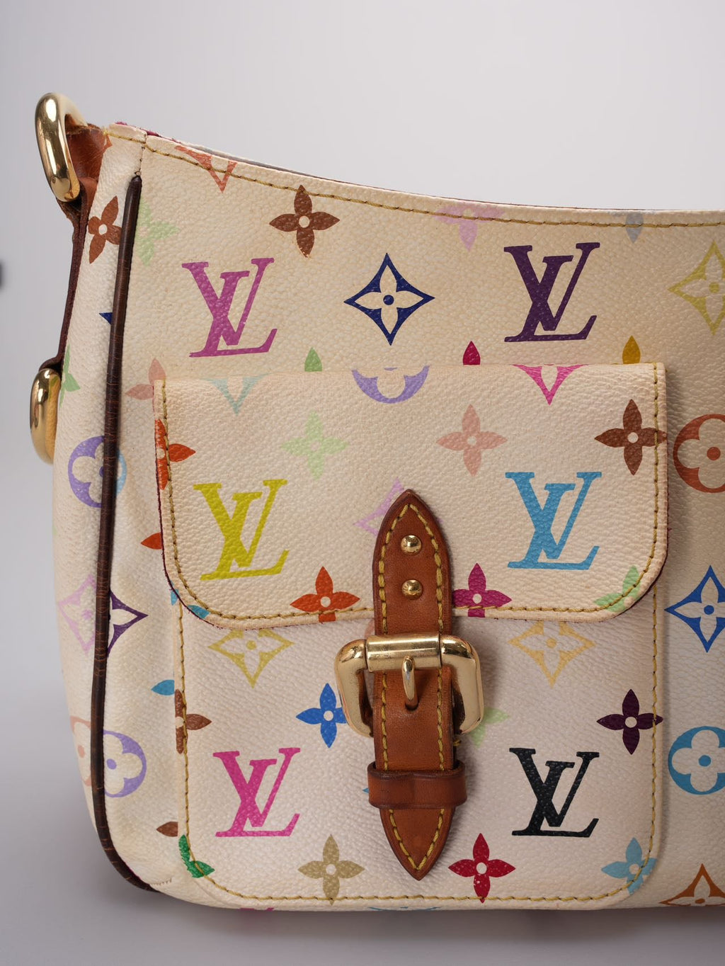 Louis Vuitton Takashi Murakami White Multicolore Monogram Coated Canvas Petit Noe Bag Gold Hardware