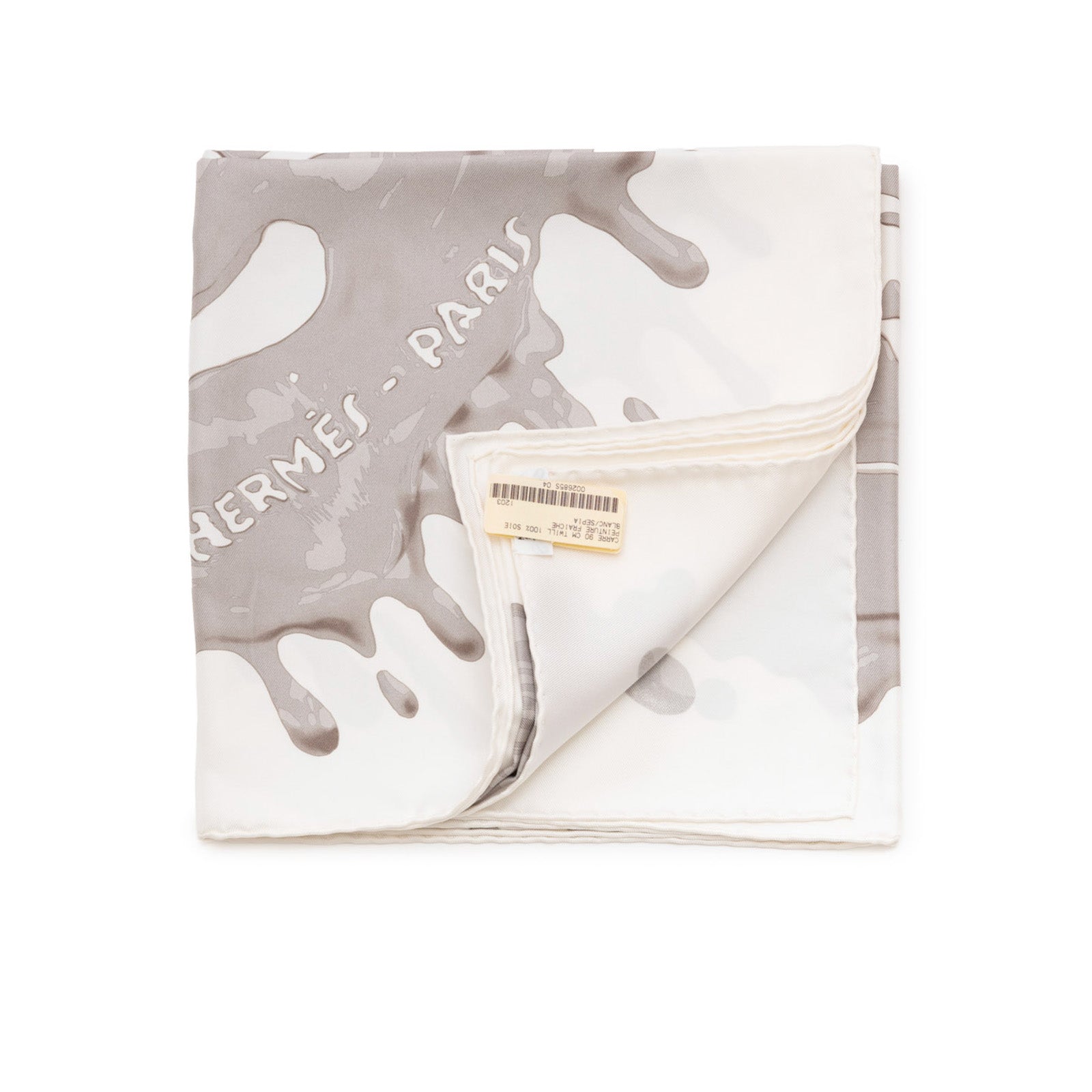 Hermès Carre Scarf 90 Peinture Fraiche Blanc/Sepia