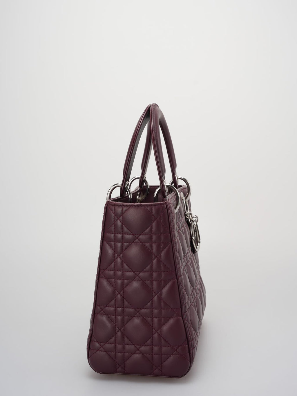 Christian Dior Burgundy Lady Dior Bag in Cannage Lambskin Leather with Silver Hardware Medium LP